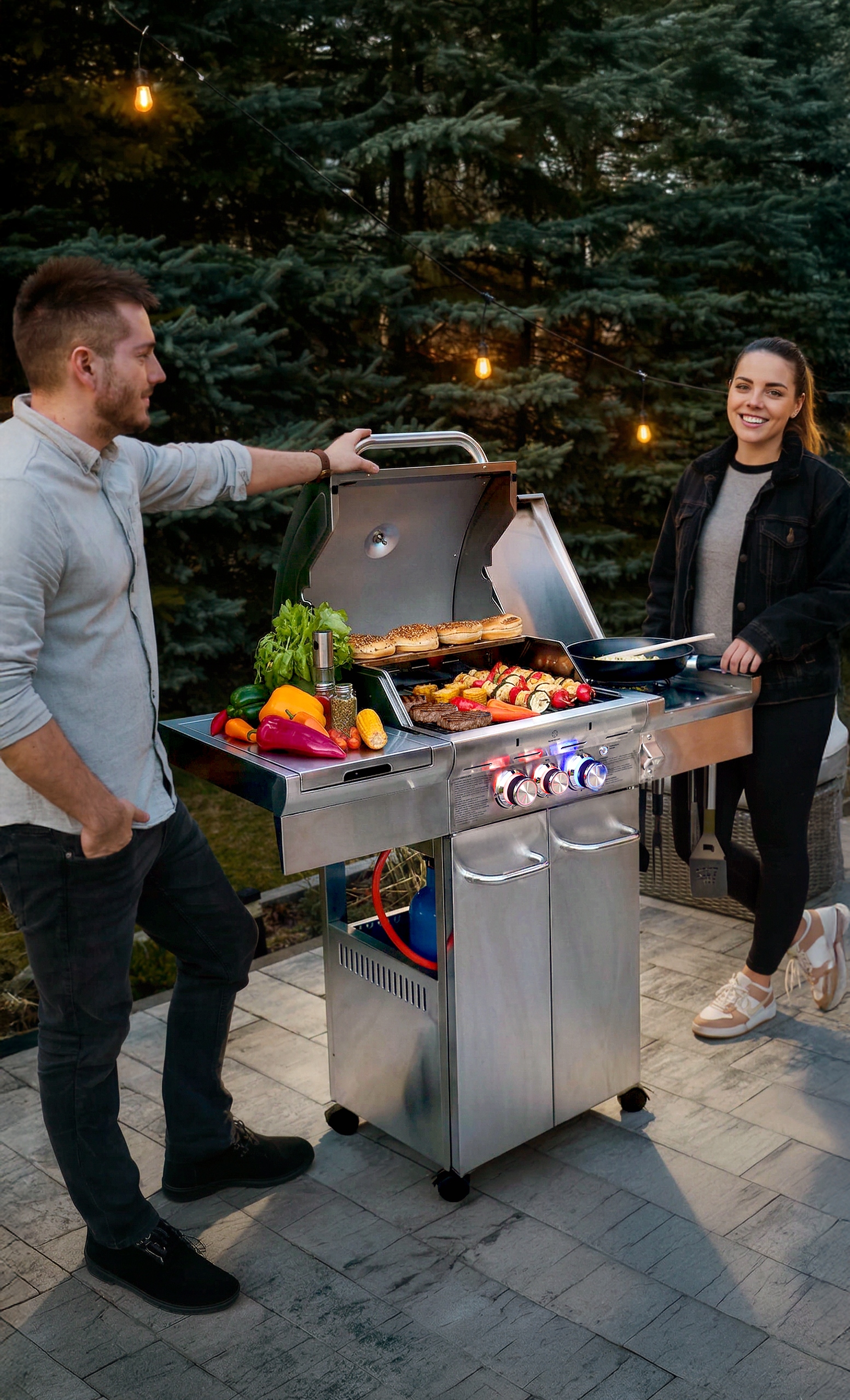 Grill gazowy Ogrodowy ŻELIWNY nierdzewny Yoer 2+1 +10,15 kW +szafa na butlę Stan opakowania oryginalne