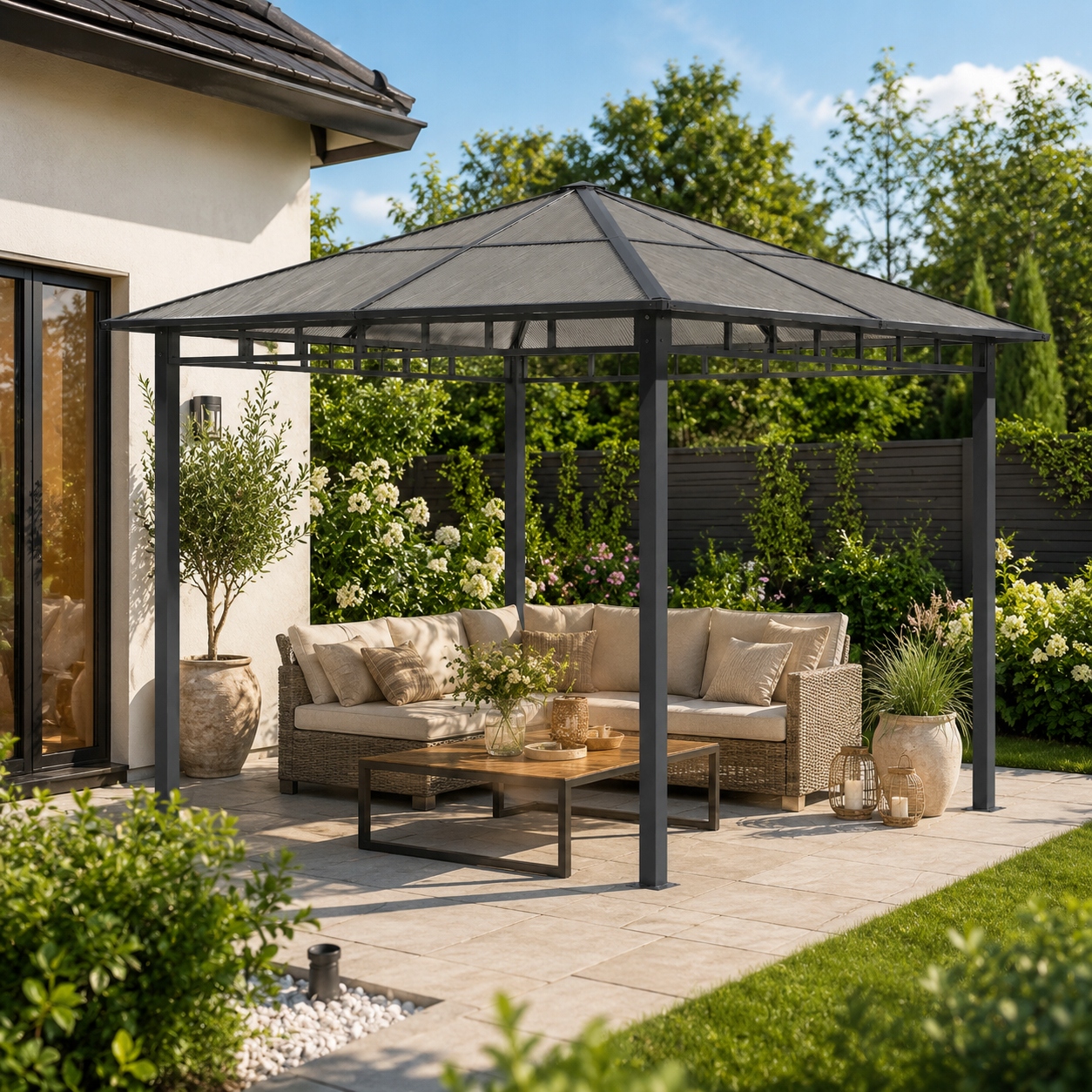 PAWILON TARASOWY 3x3 PERGOLA OGRODOWA ALTANA DACH z POLIWĘGLANU Antracyt Kod producenta 60517A1