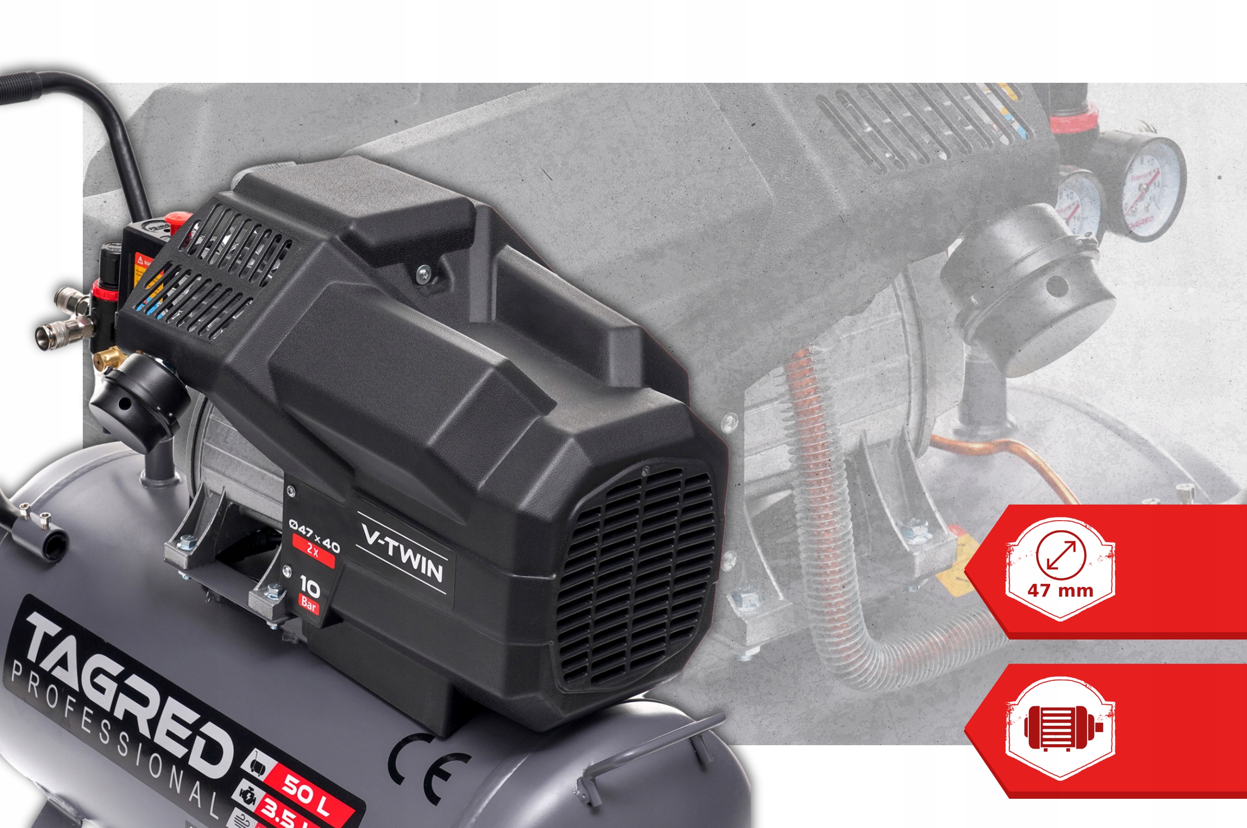 Kompresor sprężarka 50L V2 10bar Pro-Line Wzmocniony Wydajny Mocny + Olej Moc 3.5 kW