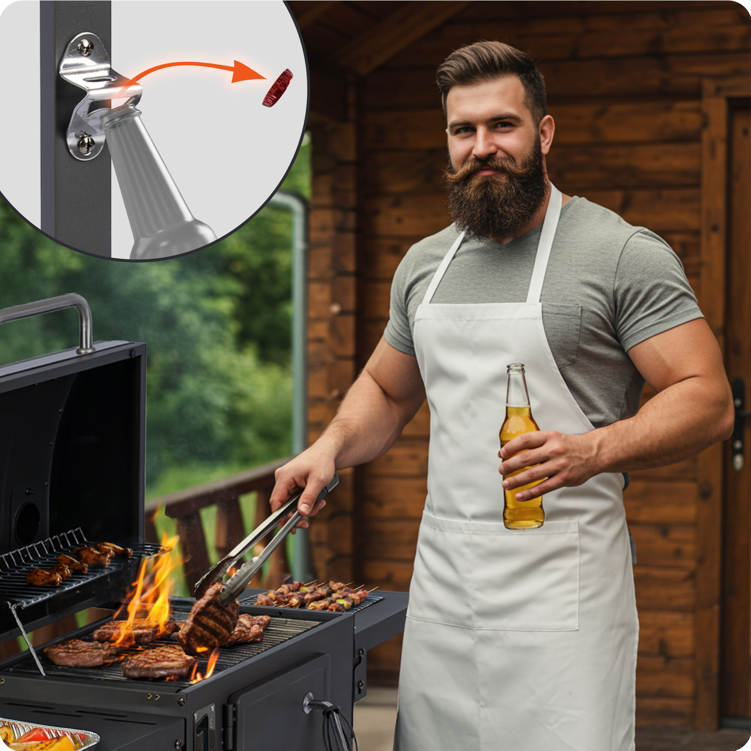 GRILL WĘGLOWY OGRODOWY KOMIN ŻELIWNY RUSZT Z POKRYWĄ POPIELNIK + TERMOMETR Szerokość rusztu 31.5 cm