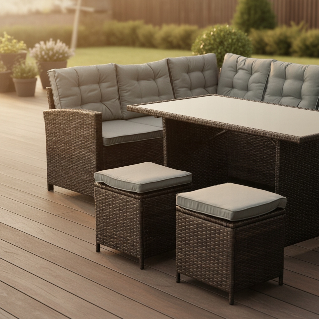 NAROŻNIK OGRODOWY SFS019 XXL DUŻY ZESTAW MEBLI OGRODOWYCH BRĄZ IDEAL GARDEN Kolor brązowy