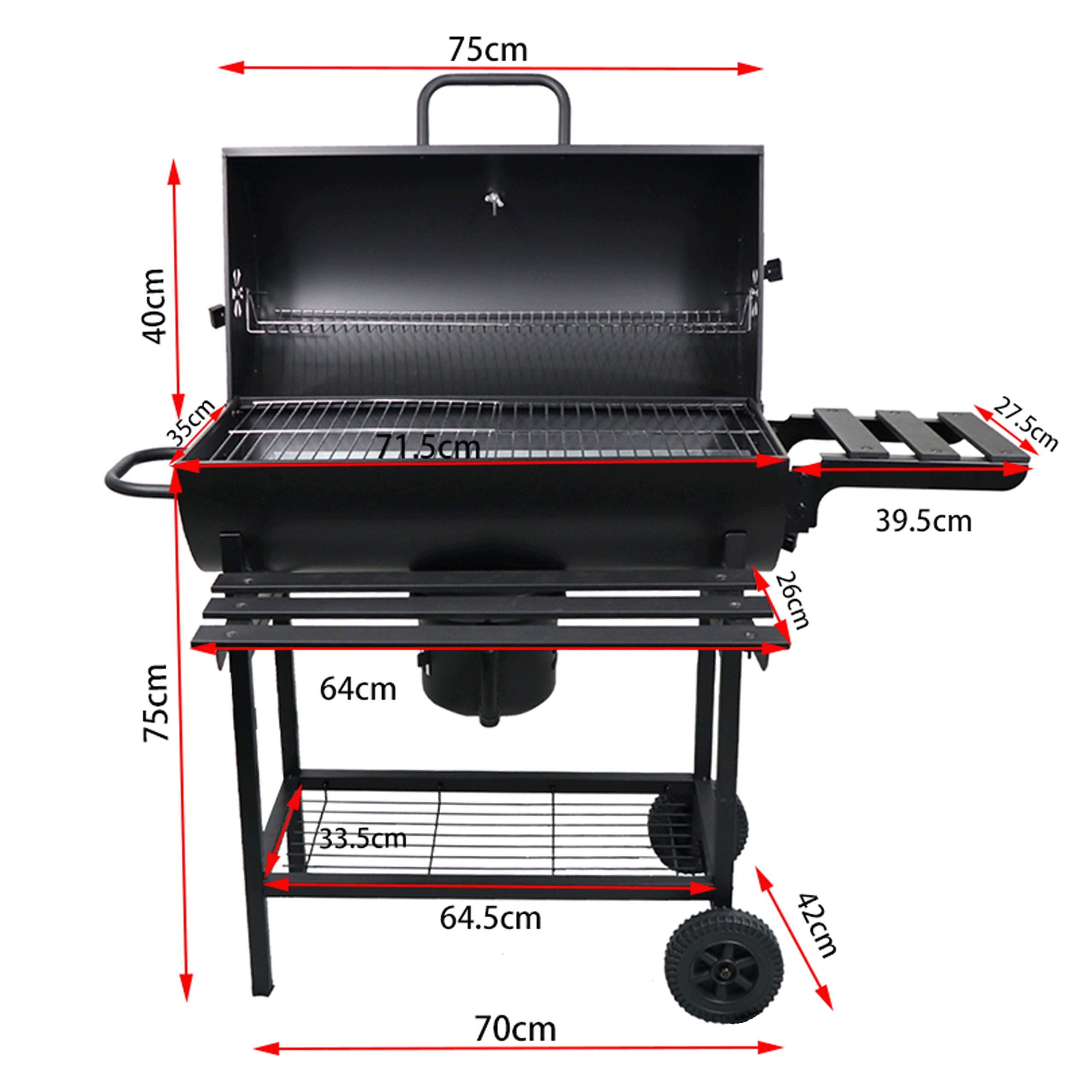 Grill Węglowy Ogrodowy z POKRYWĄ Duża Beczka Popielnik Termometr Półki Szerokość rusztu 35 cm