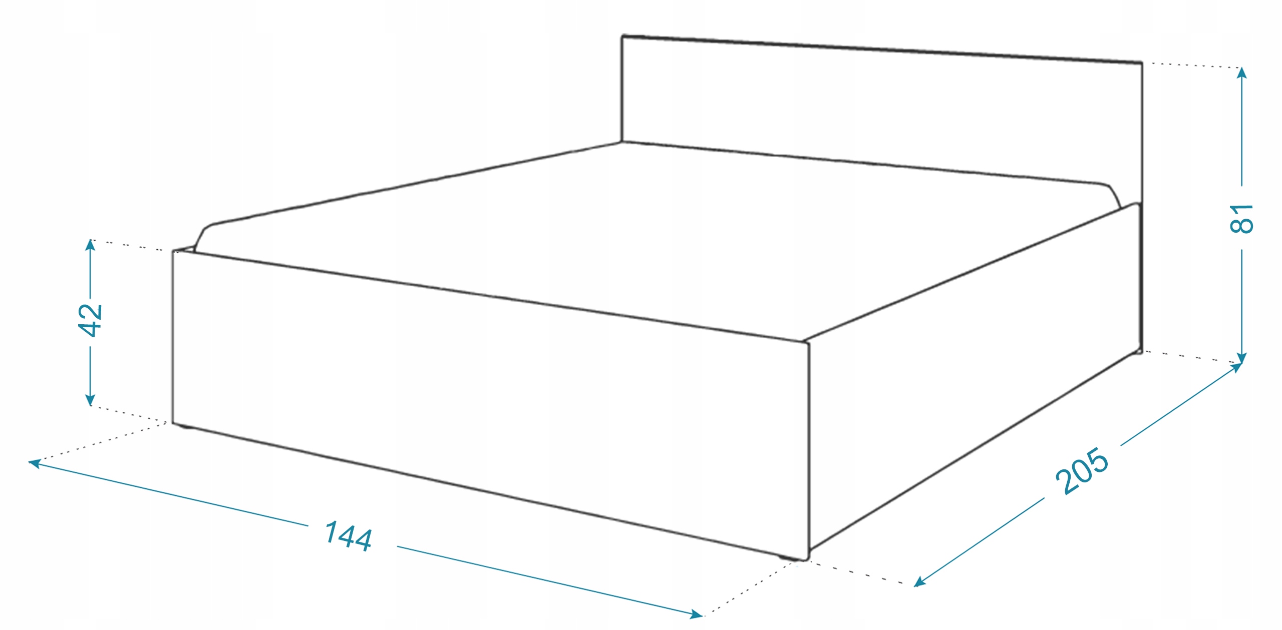 Łóżko 140x200 stelaż + materac PANAMA DM Szerokość mebla 204 cm