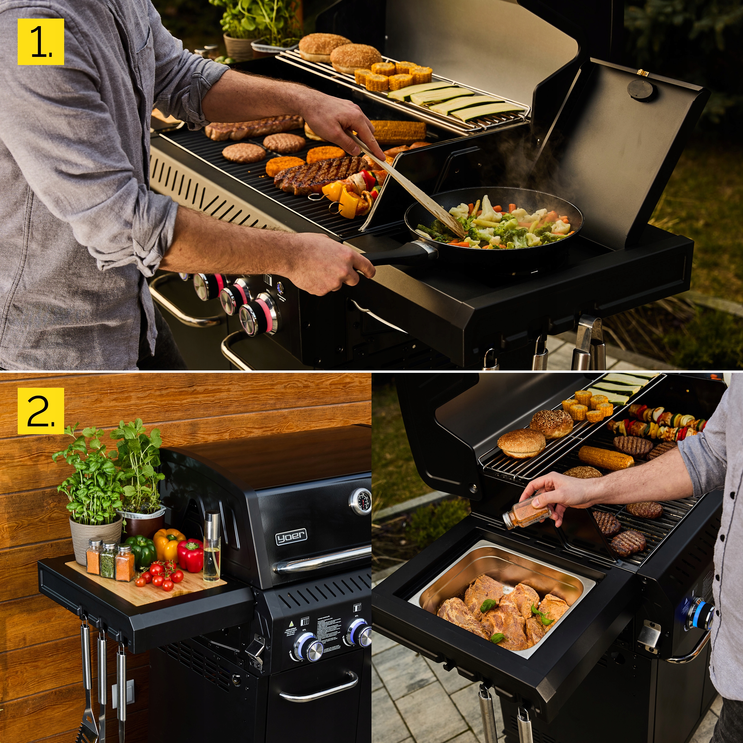 Grill gazowy Ogrodowy ŻELIWNY nierdzewny 4+2 Yoer 21,15 kW +szafka na butlę Długość rusztu 72 cm