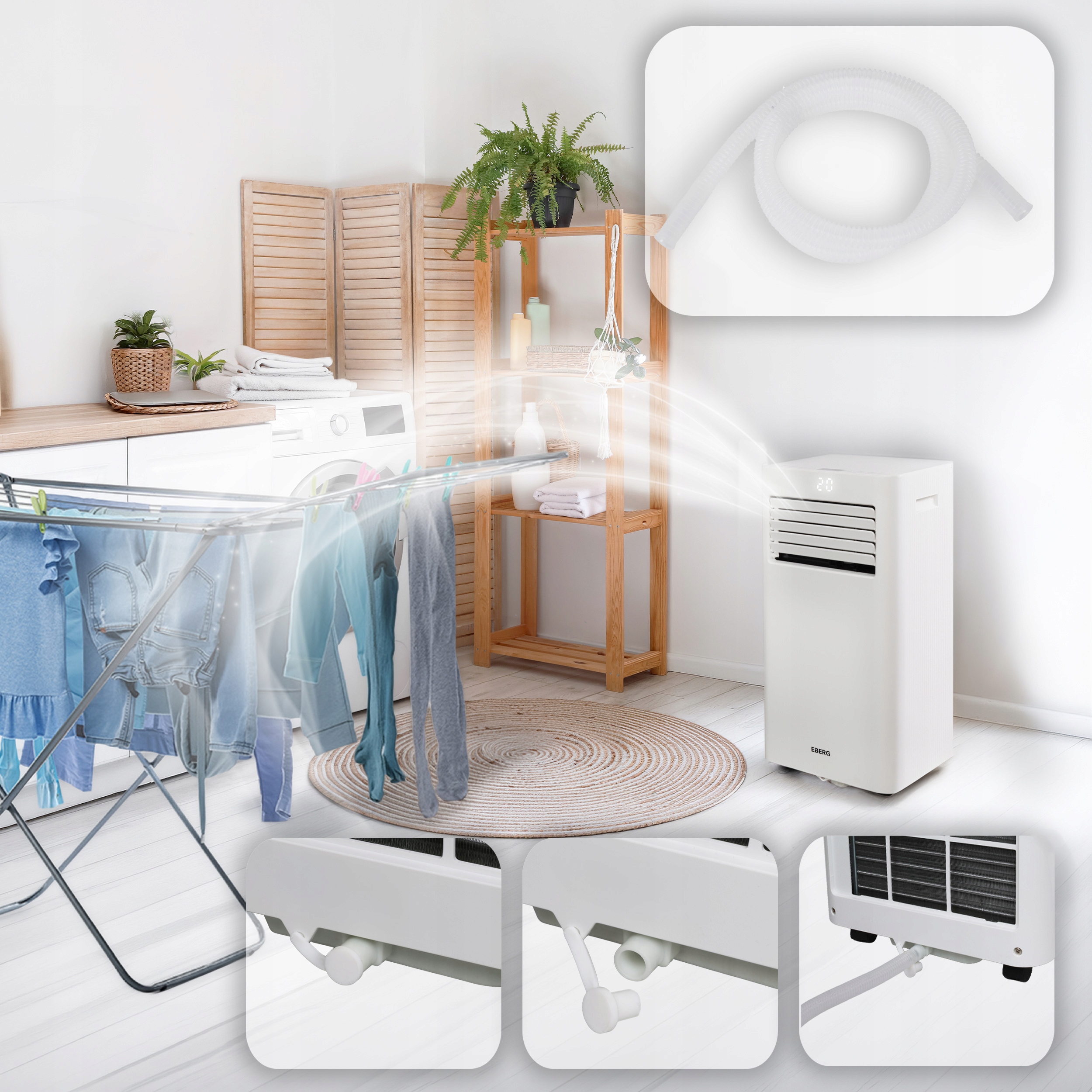 Klimatyzator przenośny osuszacz powietrza EBERG RIO 3kW 2xLED WiFi 24l/24h Zakres regulacji temperatury 16-32°C