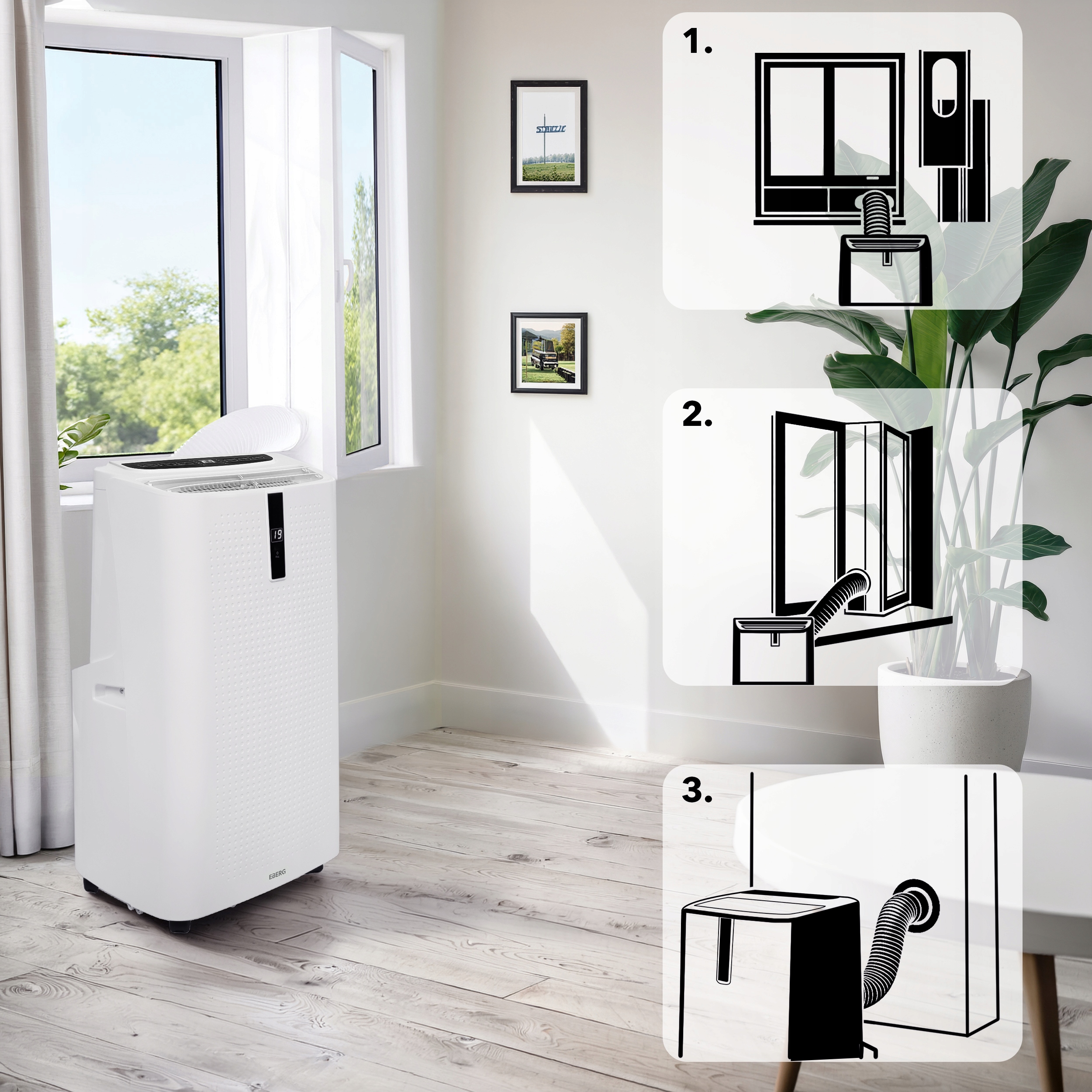 Klimatyzator przenośny EBERG ENVA 3,5kW 3w1 WiFi osuszacz 56l/24h+ClimaLock Zalecana maksymalna wielkość pomieszczenia 40 m²