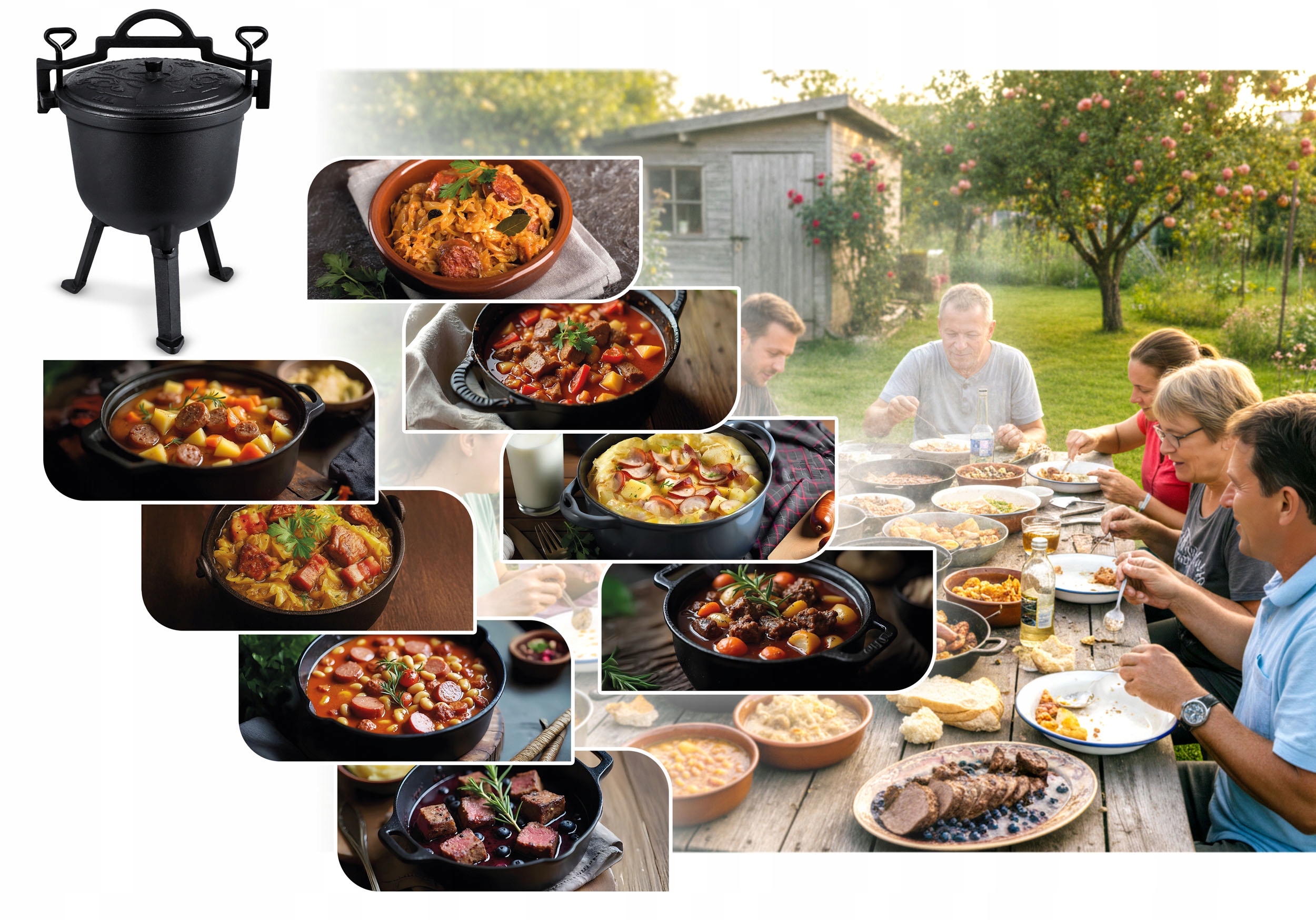 GARNEK EMALIOWANY KOCIOŁEK ŻELIWNY EMALIOWANY 8l na ognisko grill +PRZEPISY Producent Berdsen