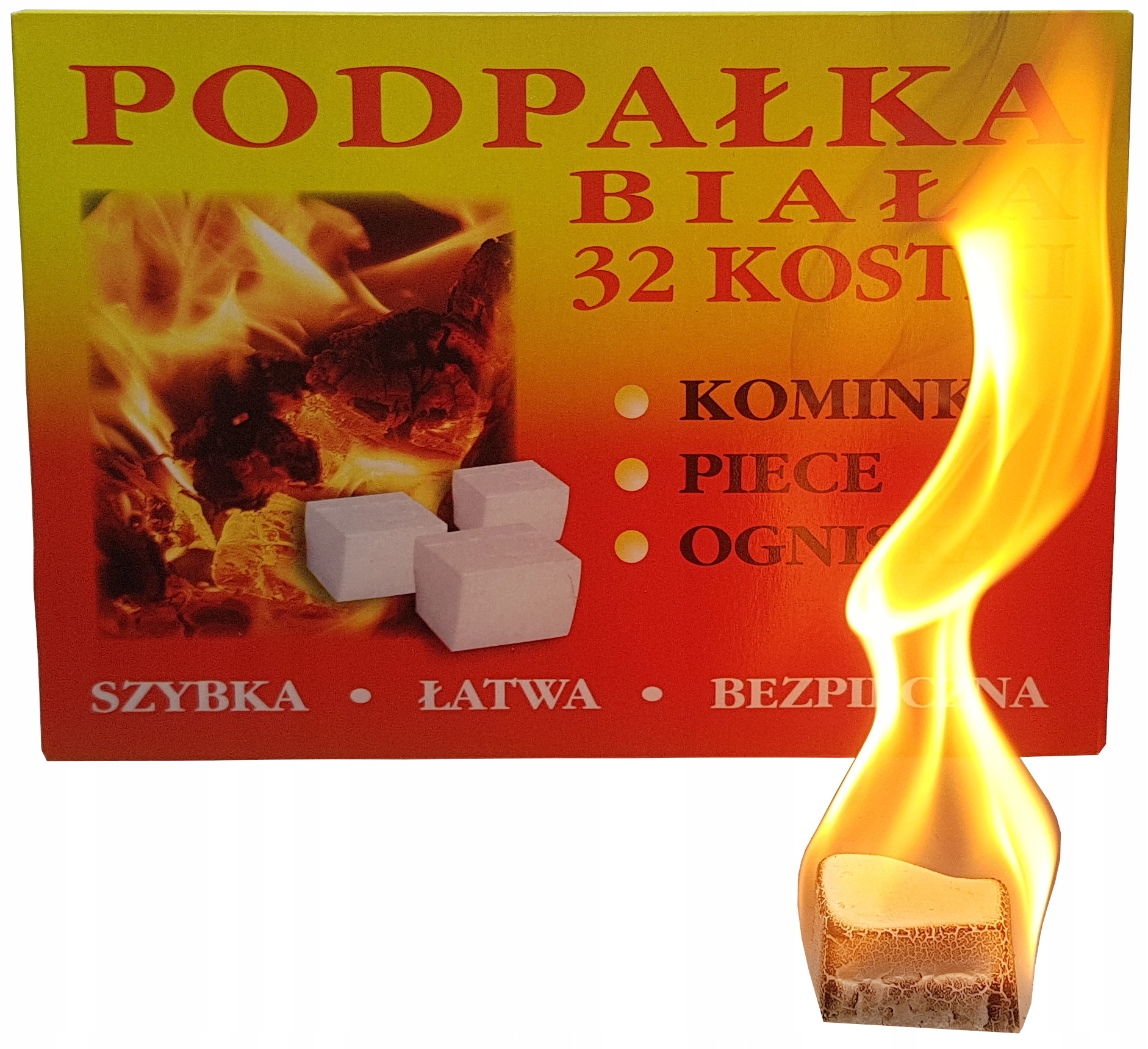 ROZPAŁKA PODPAŁKA DUŻA DO PIECA KOMINKA GRILLA ognisk 32 szt kostek biała