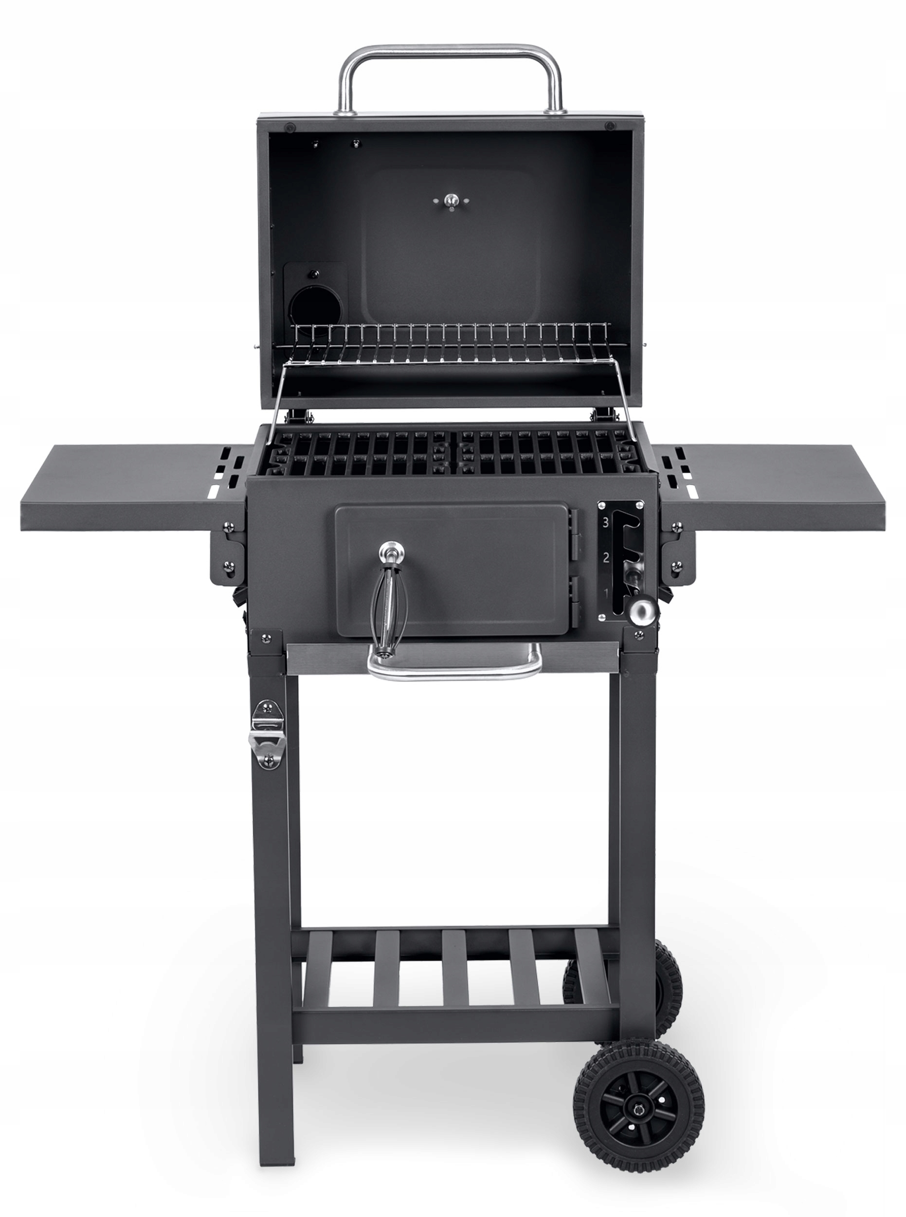 GRILL WĘGLOWY OGRODOWY KOMIN ŻELIWNY RUSZT Z POKRYWĄ POPIELNIK + TERMOMETR Materiał stal