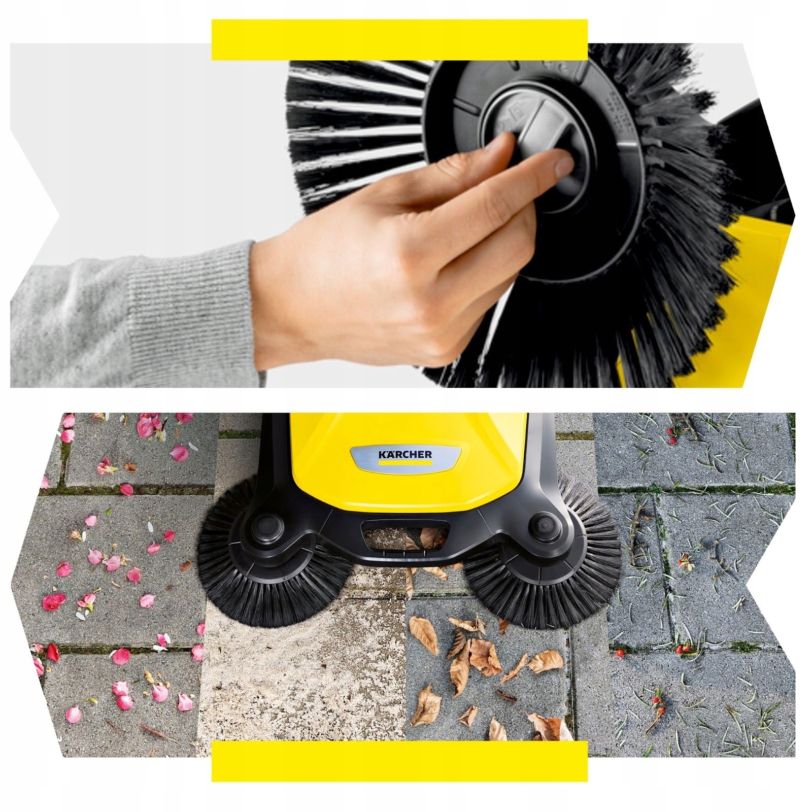 Zamiatarka do kostki brukowej liści Karcher S4 Twin ręczna Szerokość robocza ze szczotkami bocznymi 68 cm