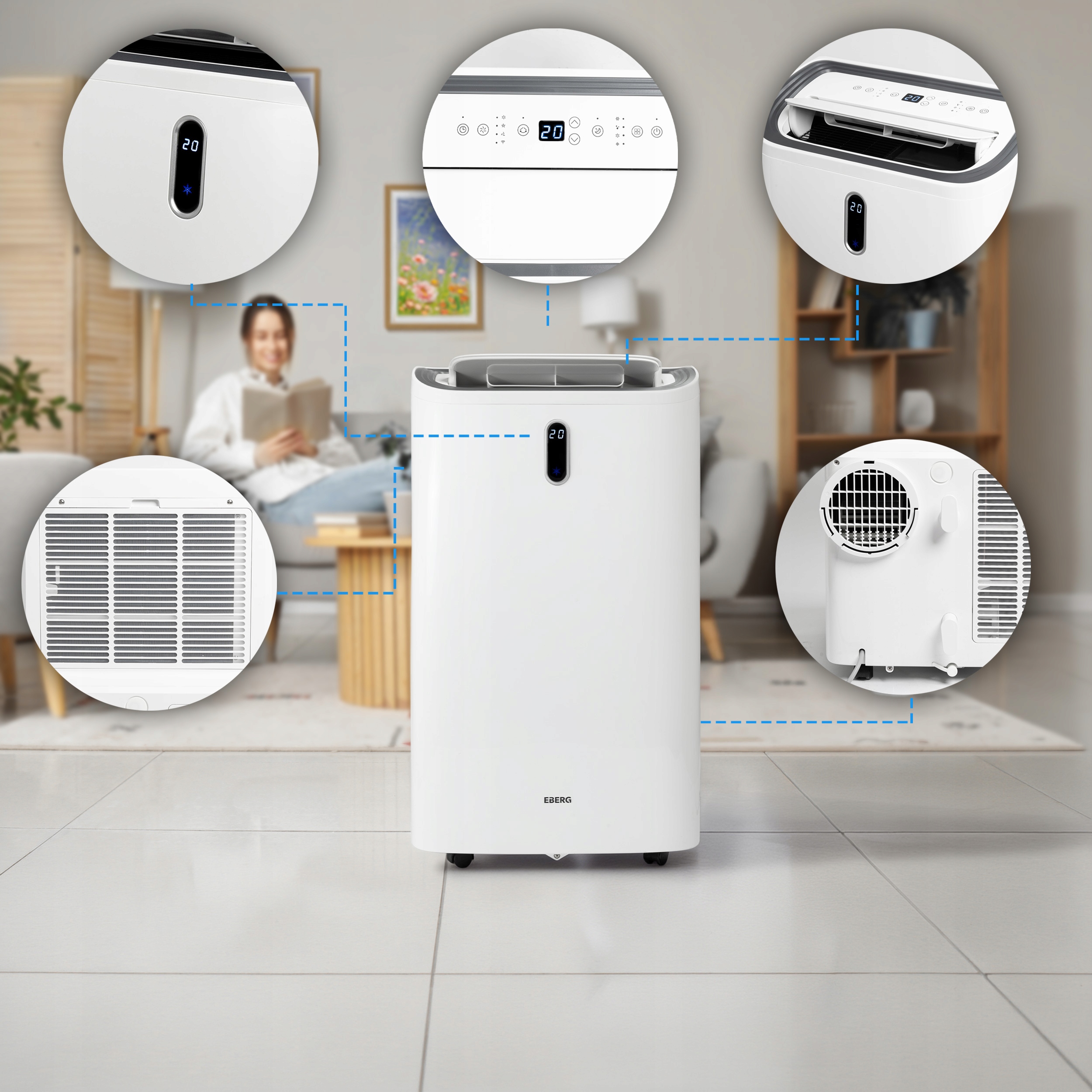 Klimatyzator przenośny EBERG VIGO 4,7kW 4w1 WiFi Osuszacz + Funkcja grzania Moc chłodzenia 4700 W