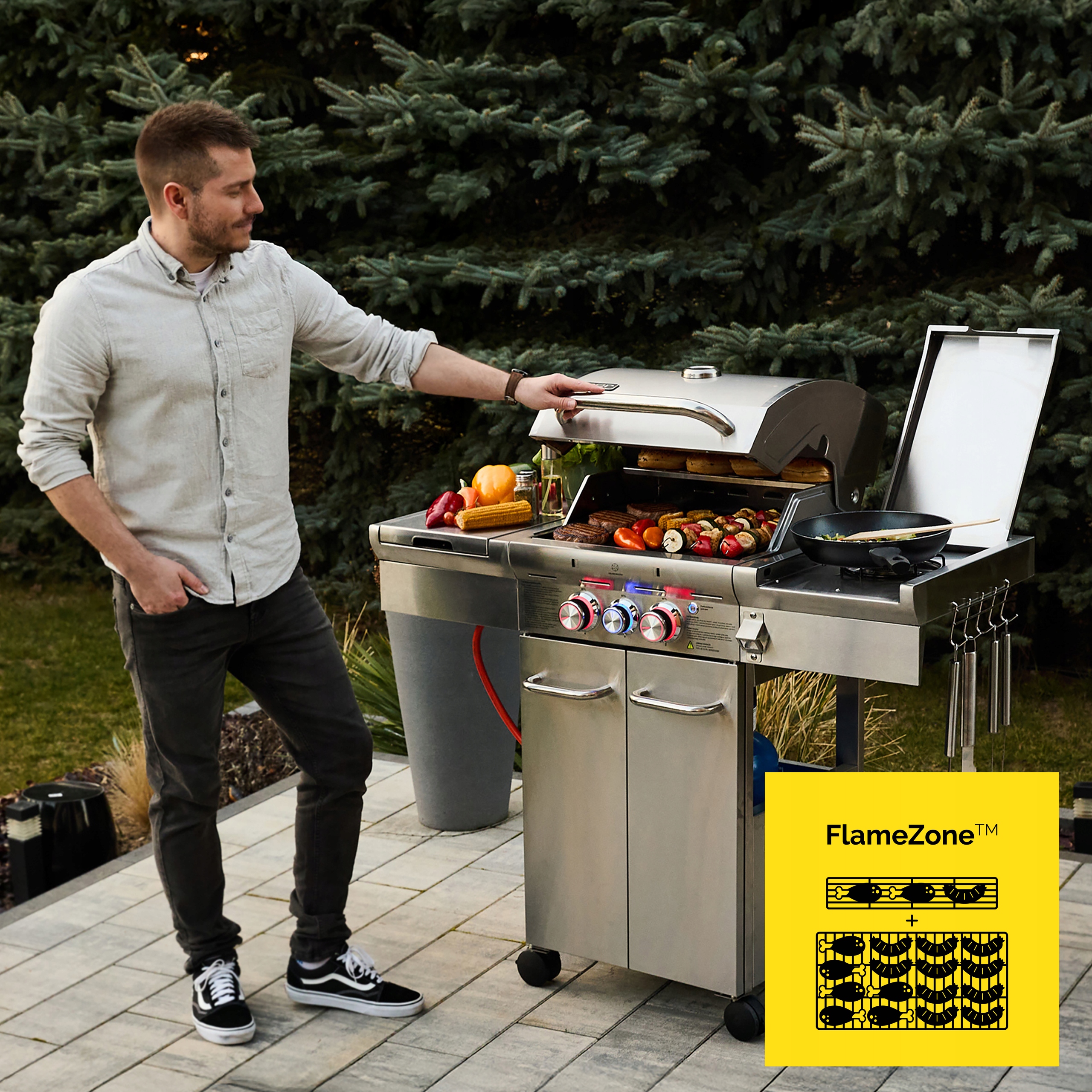 Grill gazowy Ogrodowy ŻELIWNY nierdzewny Yoer 2+1 +10,15 kW +szafa na butlę Moc 10.15 kW