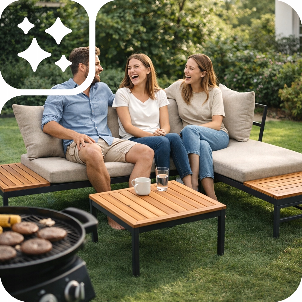 ZESTAW MEBLI OGRODOWYCH NAROŻNIK SOFA MODUŁOWA STOLIK PODUSZKI KOMPLET Stan opakowania oryginalne