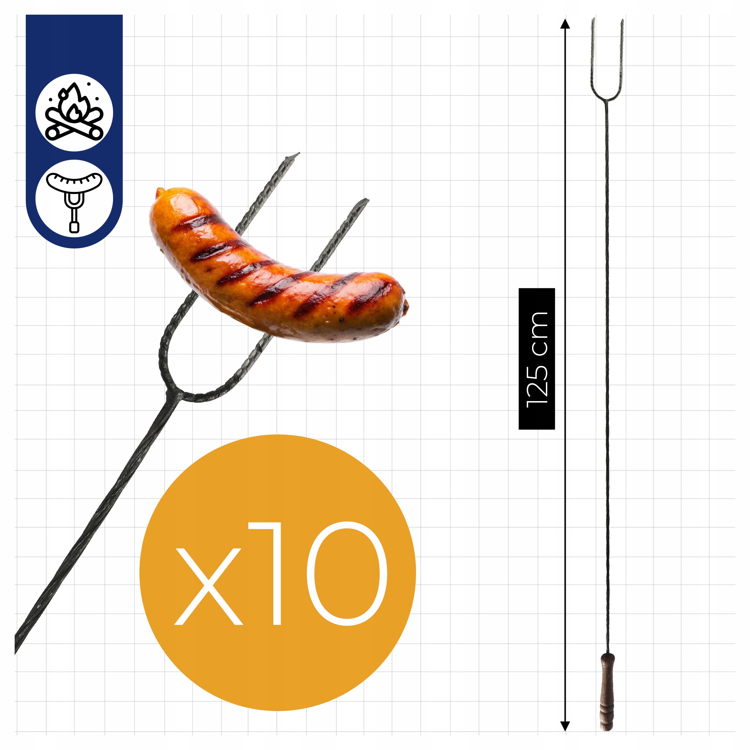 WIDELEC OGNISKOWY KIJ DO KIEŁBASY KIJKI WIDELCE NA GRILLA 125 CM 10 SZT EAN (GTIN) 5904917046319