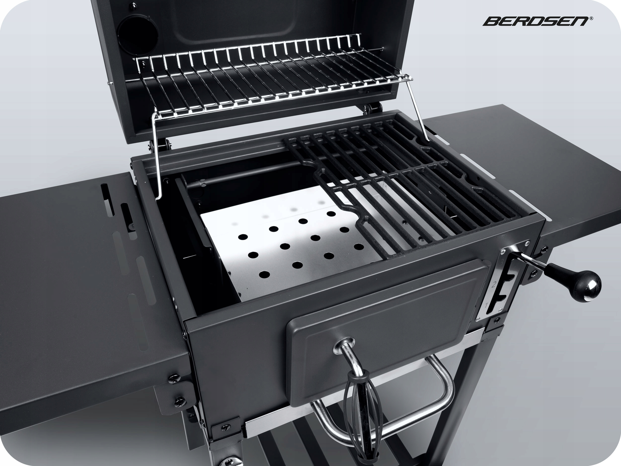GRILL WĘGLOWY OGRODOWY KOMIN ŻELIWNY RUSZT Z POKRYWĄ POPIELNIK + TERMOMETR Głębokość grilla 35 cm