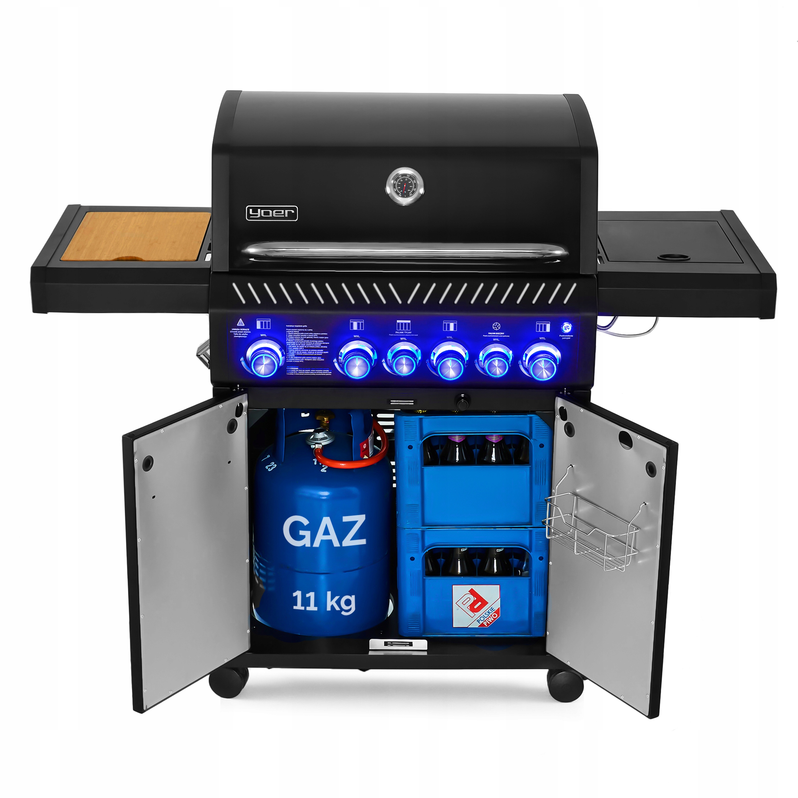 Grill gazowy Ogrodowy ŻELIWNY nierdzewny 4+2 Yoer 21,15 kW +szafka na butlę Liczba palników 6