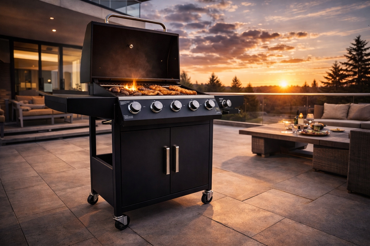 Grill gazowy Riwall Szwagier 0,5l - 5 palnikowy 4+1 + pokrowiec + sztućce Moc 14.5 kW