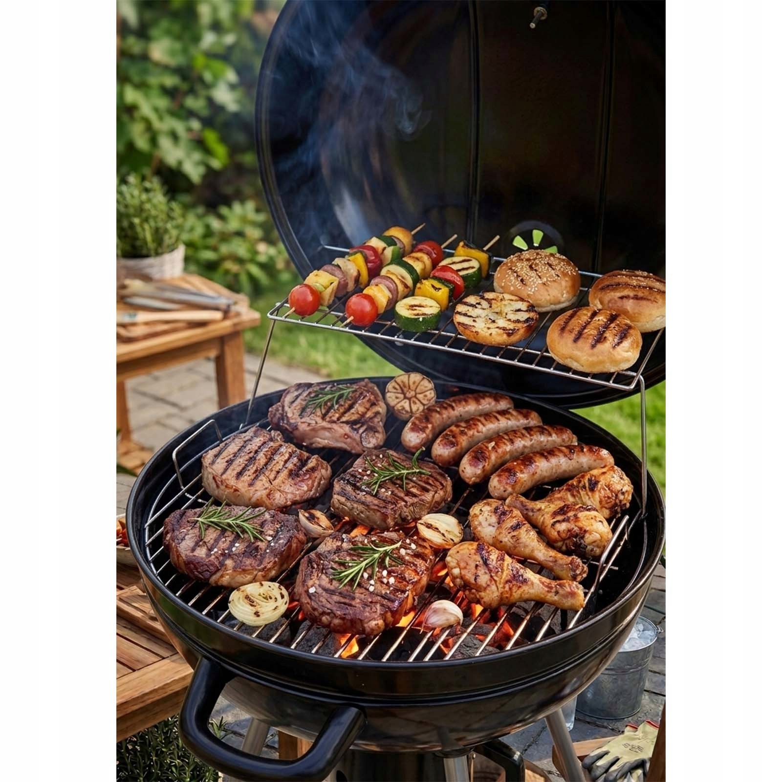 GRILL OGRODOWY WĘGLOWY OKRĄGŁY Z POKRYWĄ Z RUSZTEM TERMOMETR CZARNY LIDO EAN (GTIN) 5901968951517