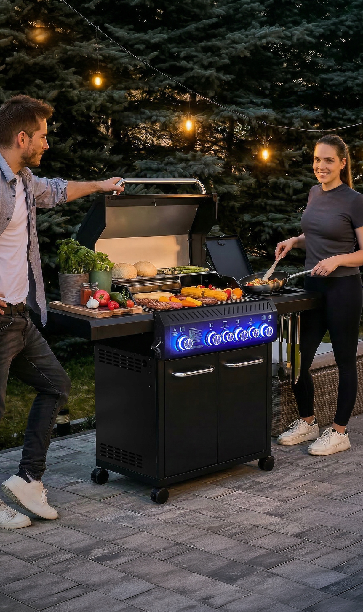 Grill gazowy Ogrodowy ŻELIWNY nierdzewny 4+2 Yoer 21,15 kW +szafka na butlę Stan opakowania oryginalne