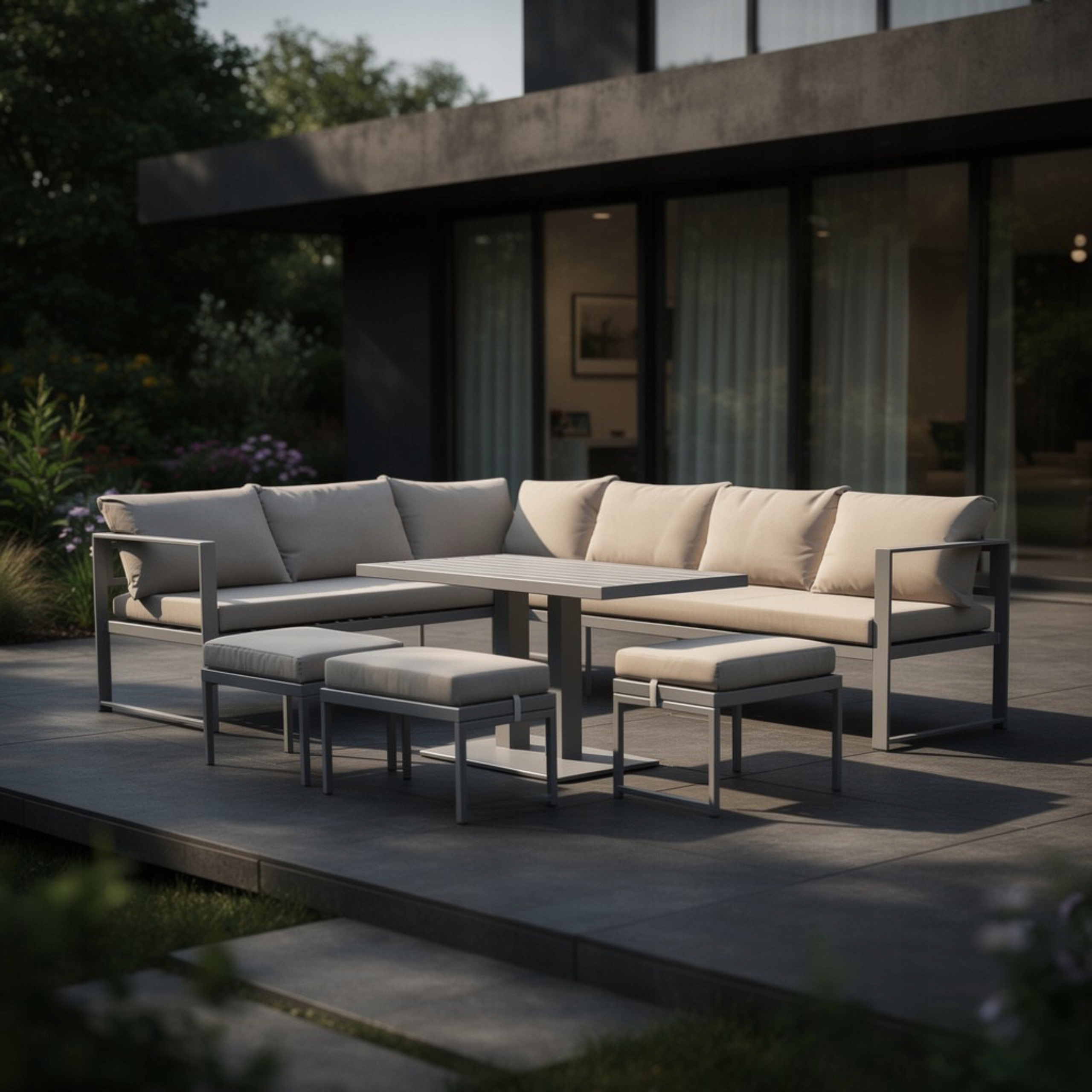 MEBLE OGRODOWE METALOWE METALOWY NAROŻNIK STÓŁ 3 PUFY ZESTAW NM-21 BRĄZ Kod producenta XL-NM-21 BR