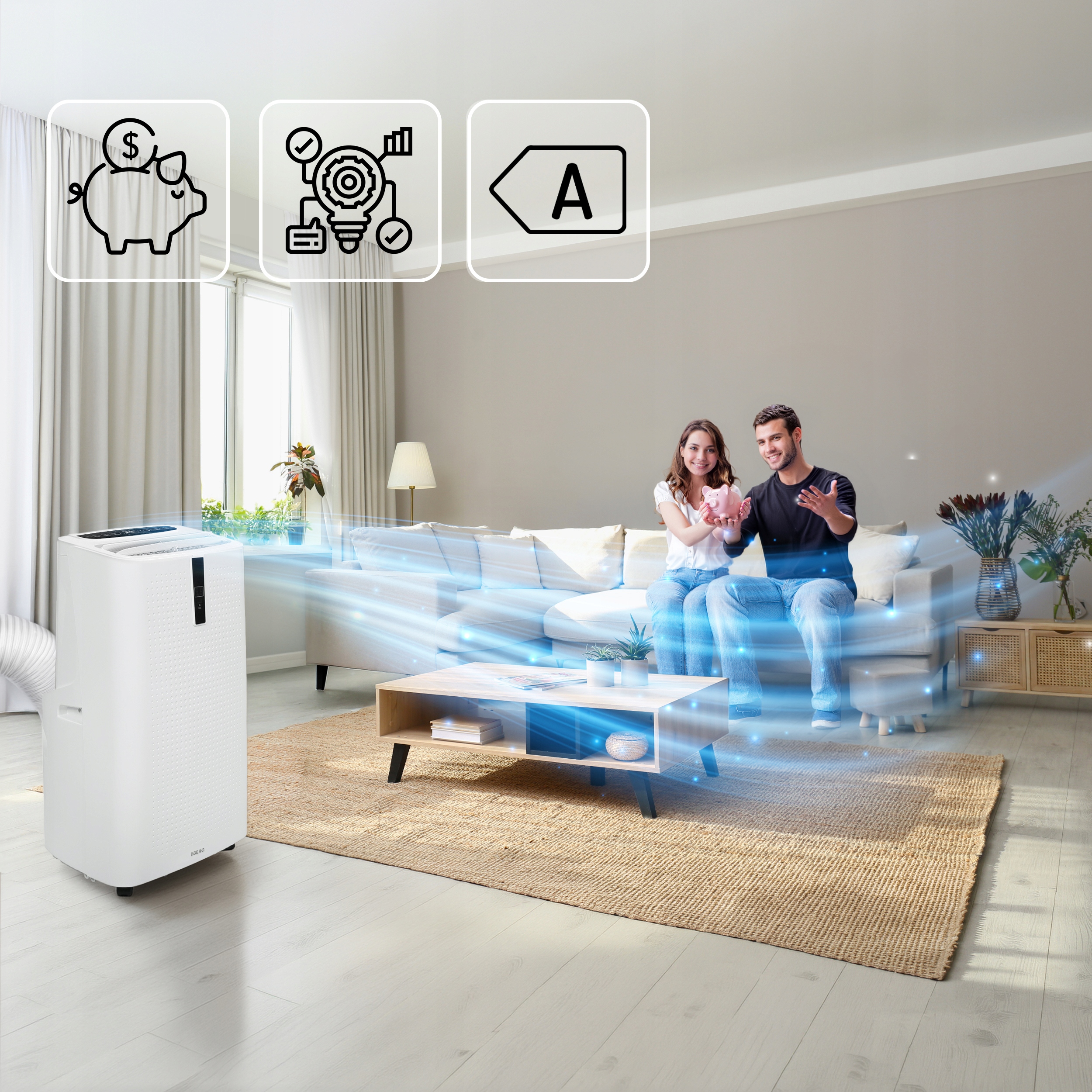 Klimatyzator przenośny EBERG ENVA 3,5kW 3w1 WiFi osuszacz 56l/24h+ClimaLock Marka EBERG