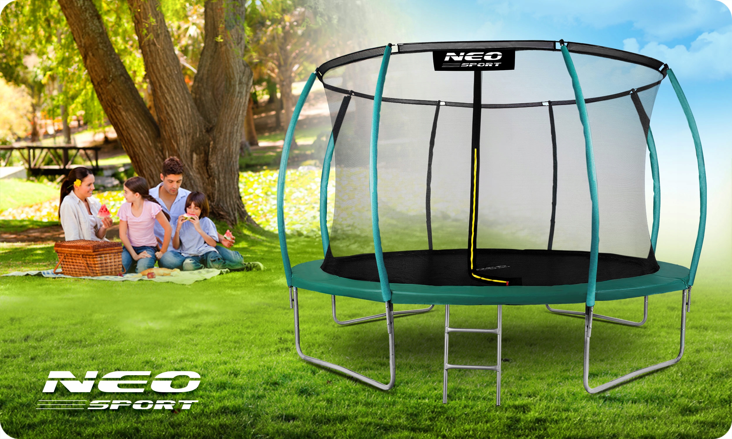 TRAMPOLINA OGRODOWA DLA DZIECI DRABINKA 374cm 12ft Rodzaj z siatką