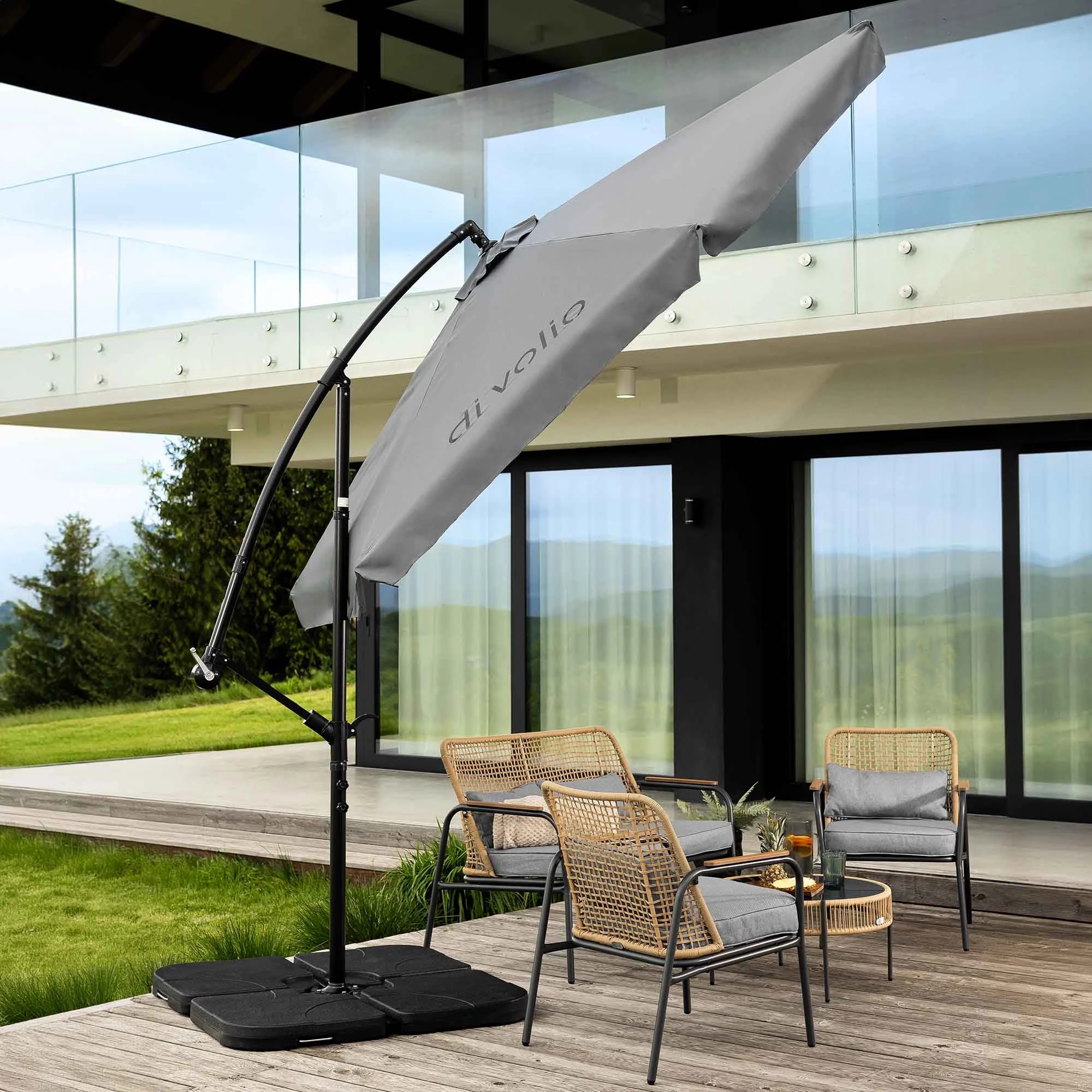 Parasol Ogrodowy z Podstawą Regulowany Obciążenie Empoli Szary Kod producenta DV-023GU