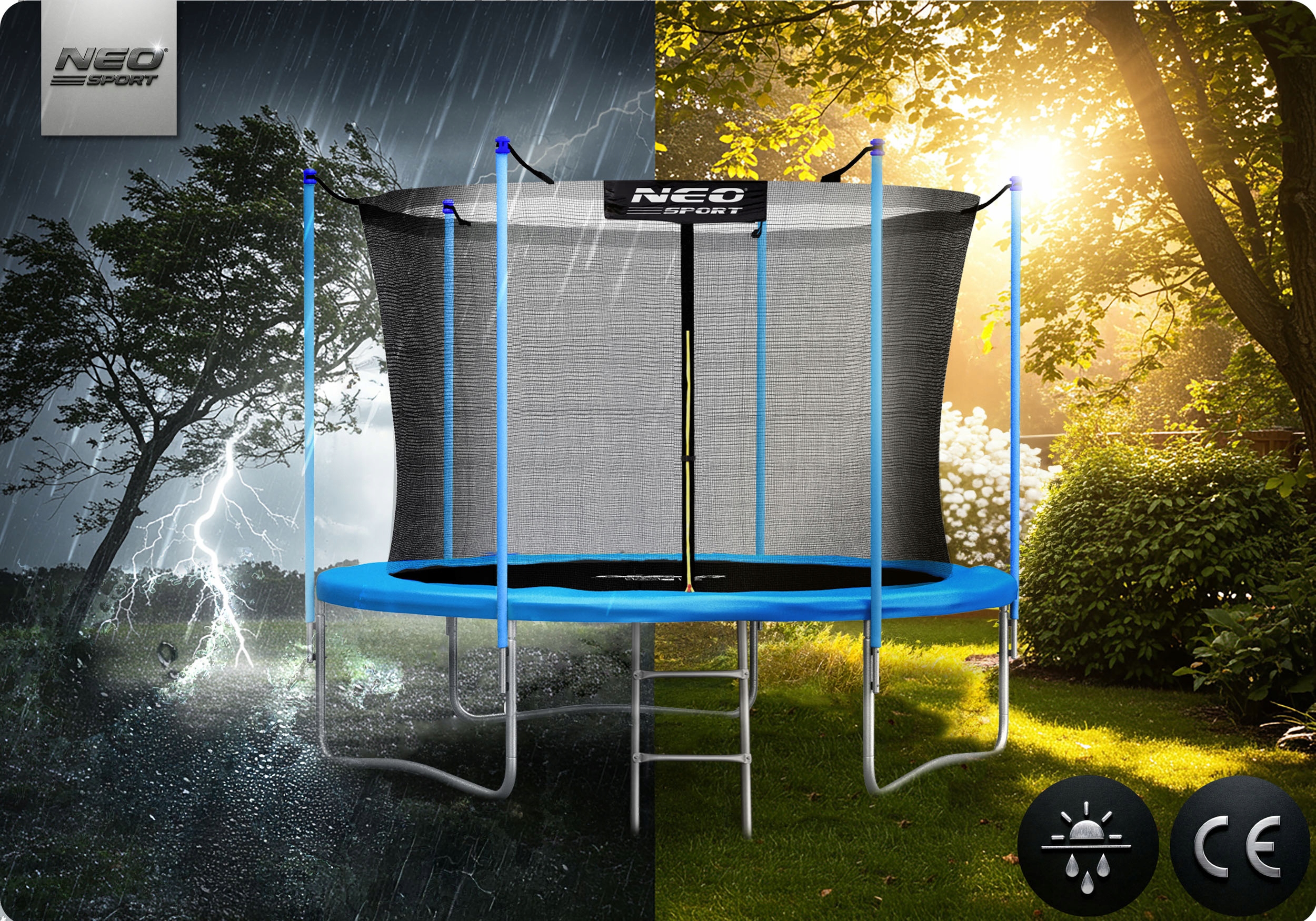 TRAMPOLINA OGRODOWA DLA DZIECI 312cm 10ft + DRABINKA NEOSPORT Wysokość całkowita 245 cm