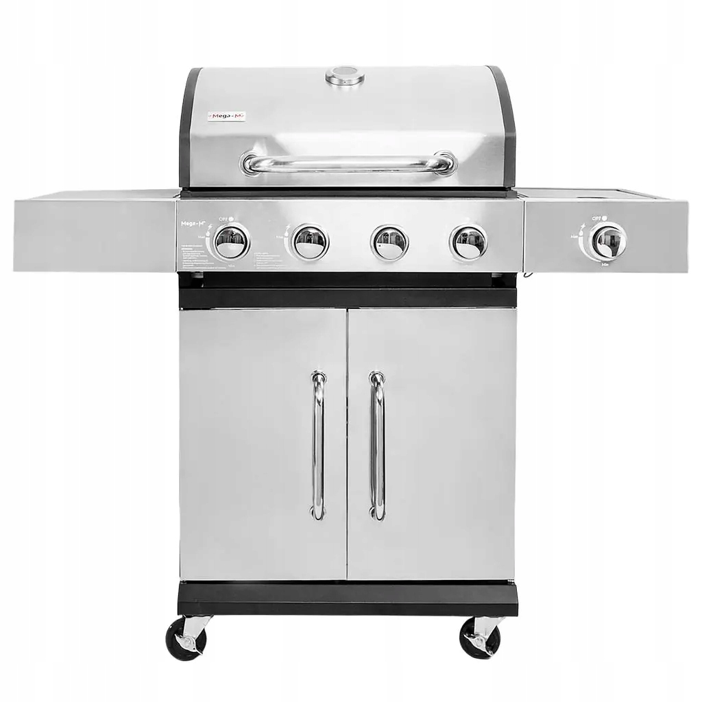 GRILL GAZOWY Ogrodowy RUSZT ŻELIWNY 13kW 4+1 STAL NIERDZEWNA + SZAFKA Marka Mega-M