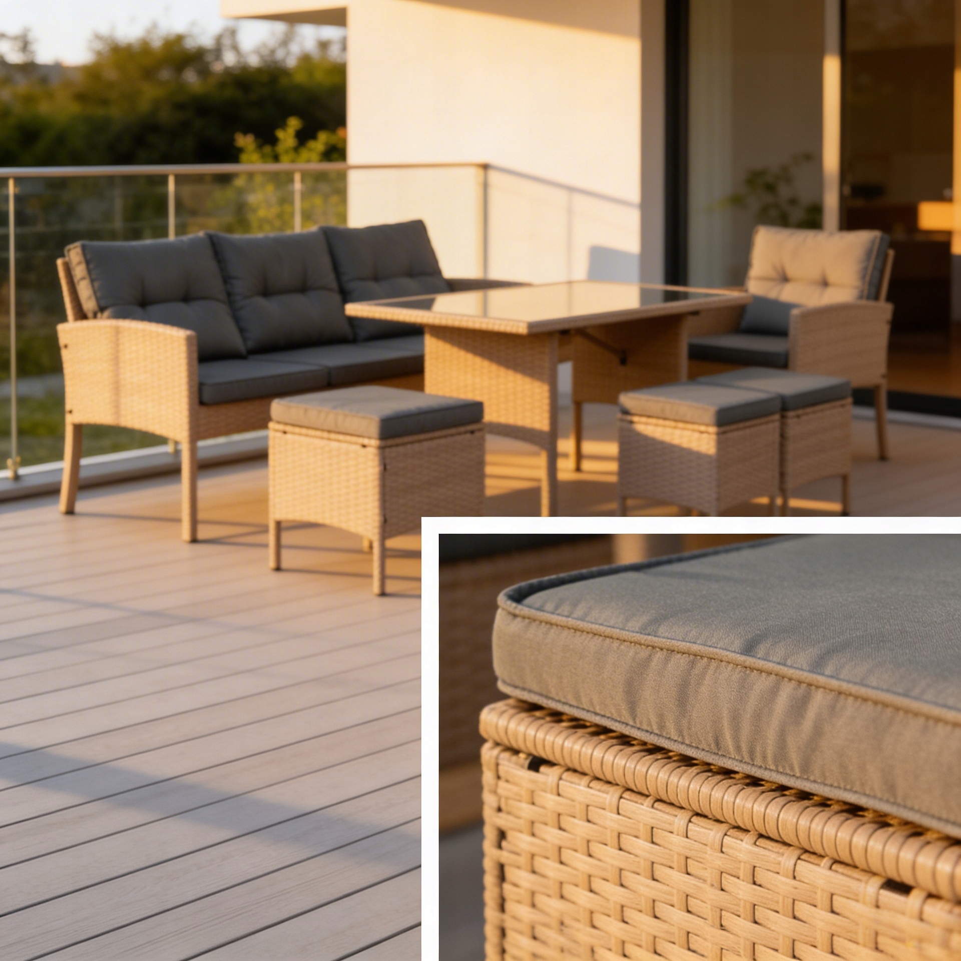 ZESTAW KOMPLET MEBLI OGRODOWY MTG SFS078 OGRODOWE TECHNORATTAN NATURALNY Linia Ideal Garden
