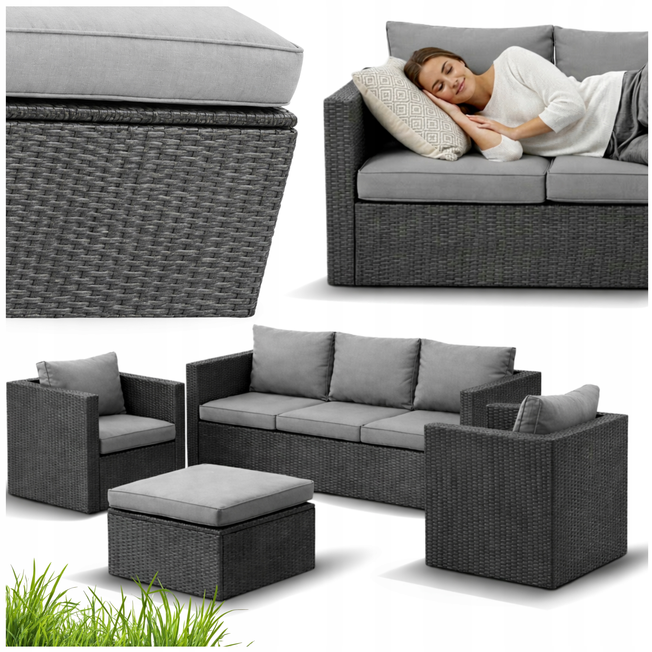 DUŻY Zestaw Mebli OGRODOWYCH Acero 2xFotel Sofa Stolik/Pufa TECHNORATTAN Stan opakowania oryginalne