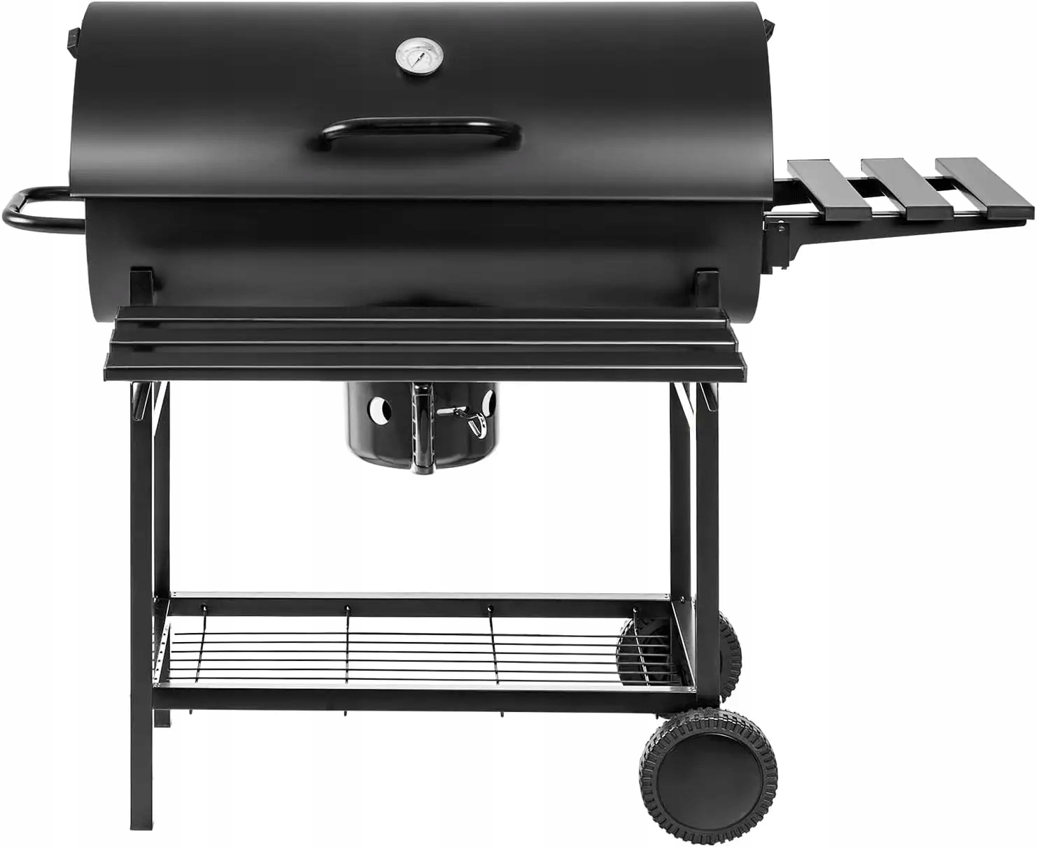 Grill Węglowy Ogrodowy z POKRYWĄ Duża Beczka Popielnik Termometr Półki Głębokość grilla 61 cm