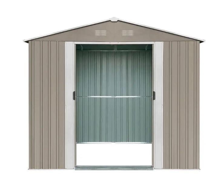 Nawiedzony domek ogrodowy metalowy Riwall 174 x 236 cm blaszany schowek Szerokość produktu 236 cm