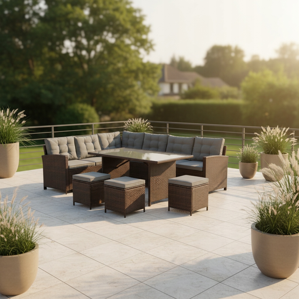 NAROŻNIK OGRODOWY SFS019 XXL DUŻY ZESTAW MEBLI OGRODOWYCH BRĄZ IDEAL GARDEN Materiał dominujący technorattan