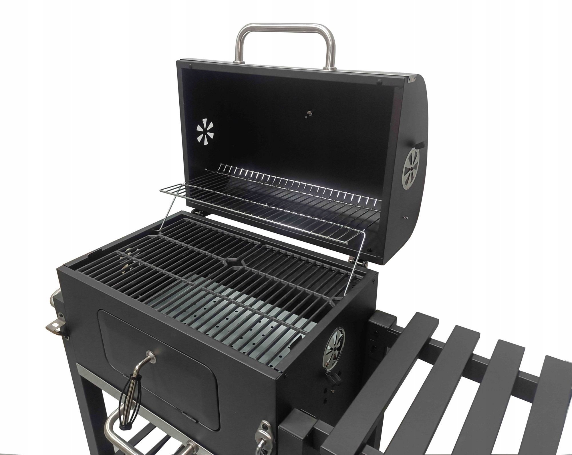 GRILL WĘGLOWY OGRODOWY DUŻY ŻELIWNY RUSZT Z POKRYWĄ TERMOMETR POPIELNIK Producent DEKRAFT