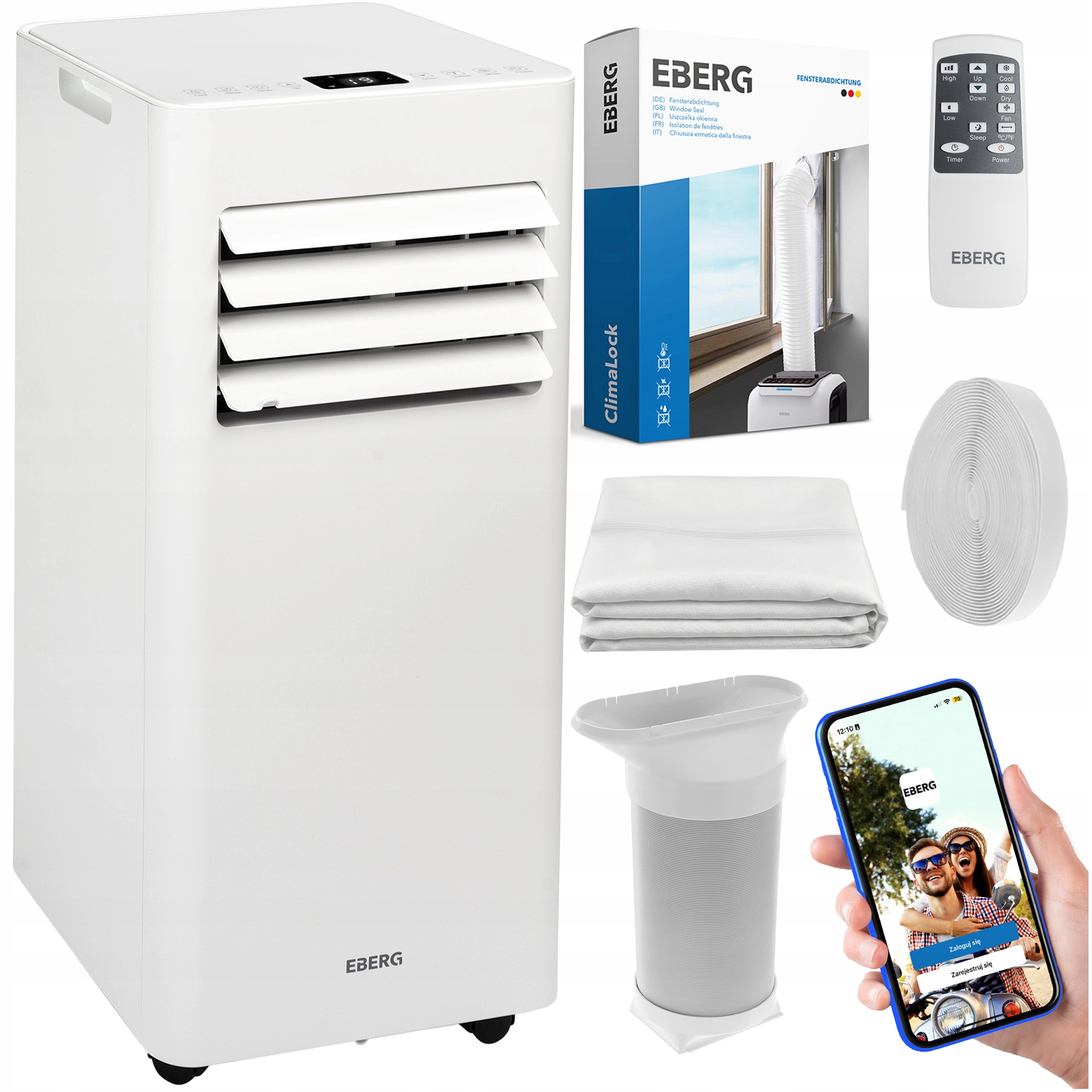 Klimatyzator przenośny EBERG SKY 2,6kW cichy WiFi osuszacz 24l + ClimaLock