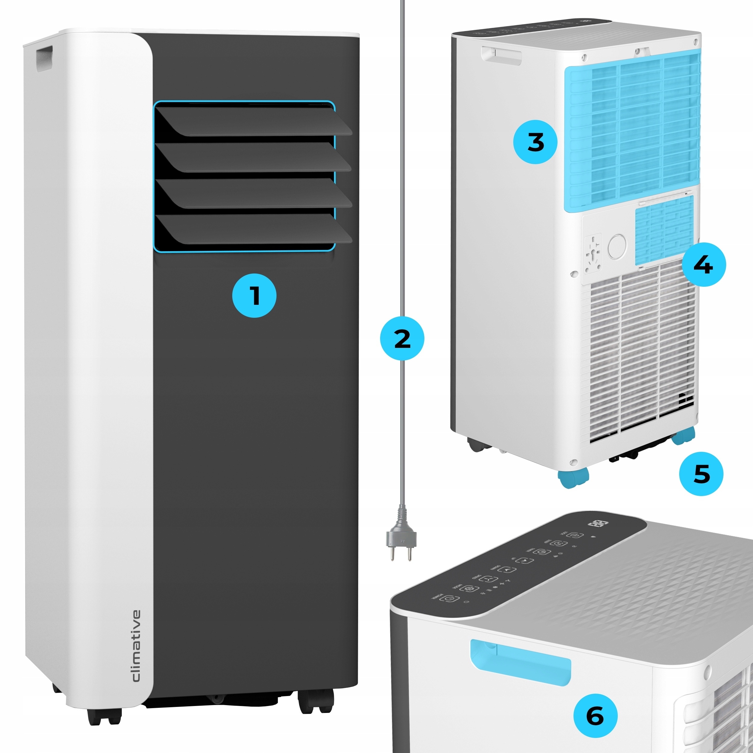 Klimatyzator przenośny MINI 2,6 kW mały cichy WiFi 26 m2 osuszacz uszczelka Zakres klas efektywności energetycznej A - G