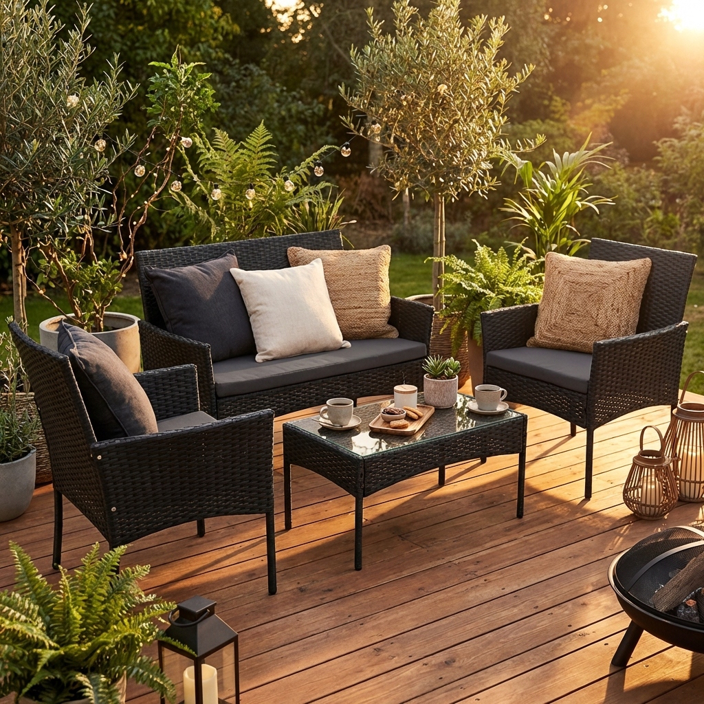 Meble Ogrodowe Zestaw Mebli Ogrodowych na Taras Technorattan Stolik Sofa Liczba elementów w zestawie 4