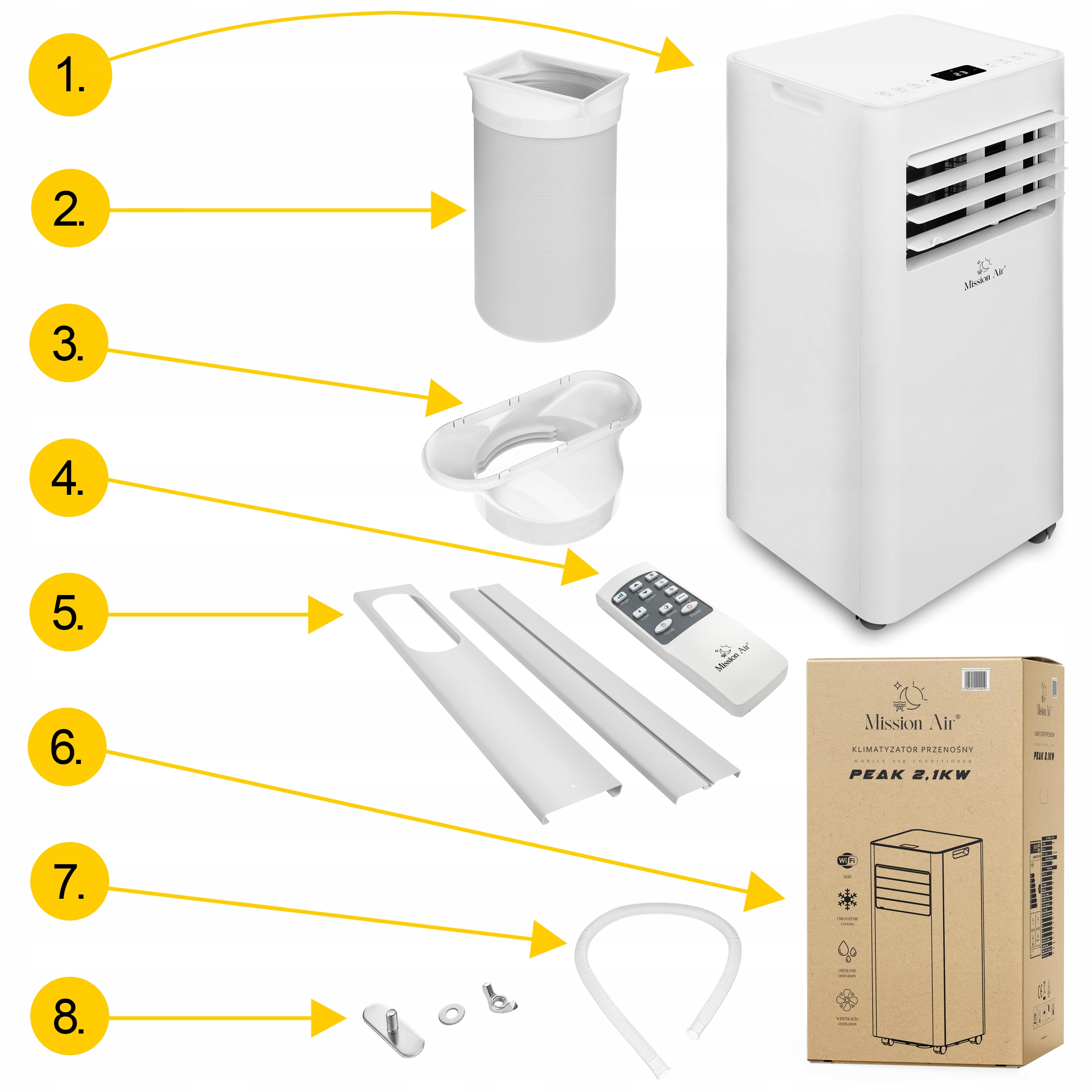 KLIMATYZATOR PRZENOŚNY 3w1 Mission Air 2,1kW +osuszacz 20l/24h TIMER WiFi Sterowanie manualne na pilot
