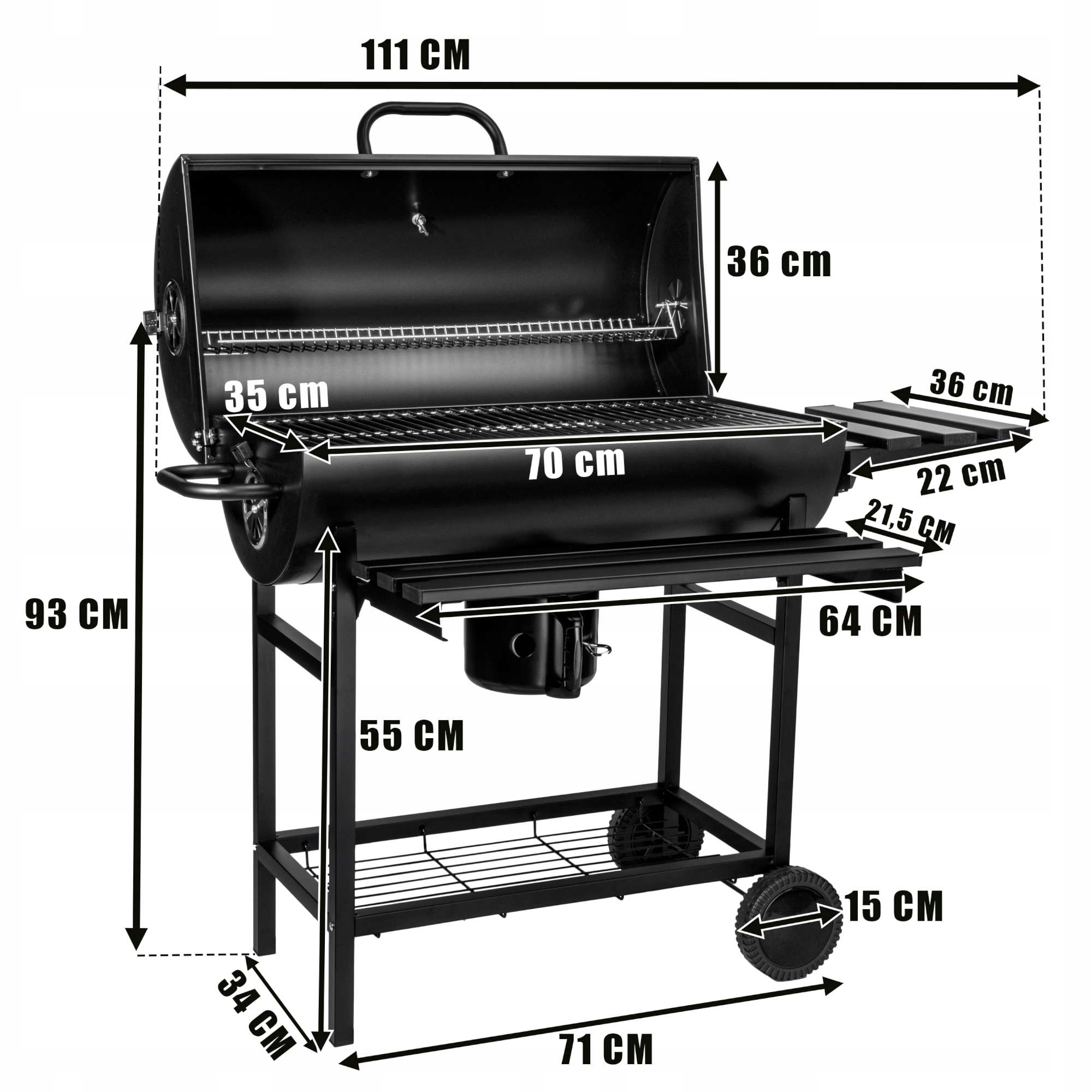 GRILL WĘGLOWY OGRODOWY DUŻY BECZKA Z POKRYWA 2 RUSZTY POPIELNIK TERMOMETR Kod producenta 062915MG