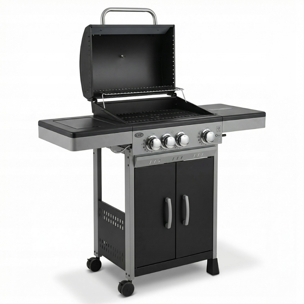 DEKRAFT GRILL GAZOWY 3+1 PALNIKI RUSZT ŻELIWNY SZAFKA NA BUTLĘ (NEBRASKA) Moc 10.9 kW