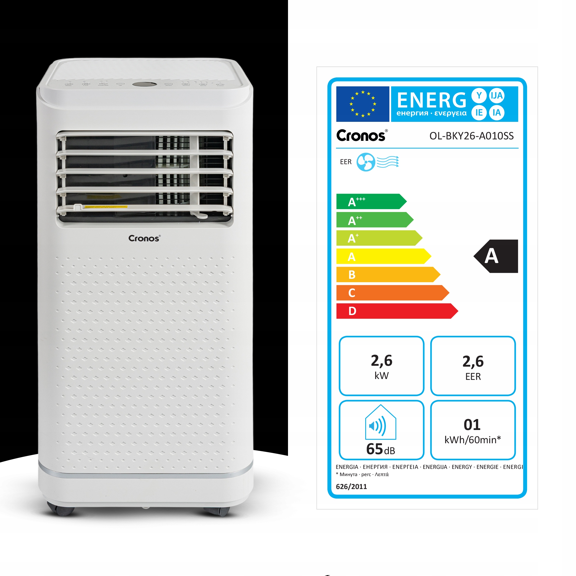 KLIMATYZATOR PRZENOŚNY 2600W CICHY 2,6KW 25m2 PILOT I AKCESORIA CRONOS Zawiera baterie tak