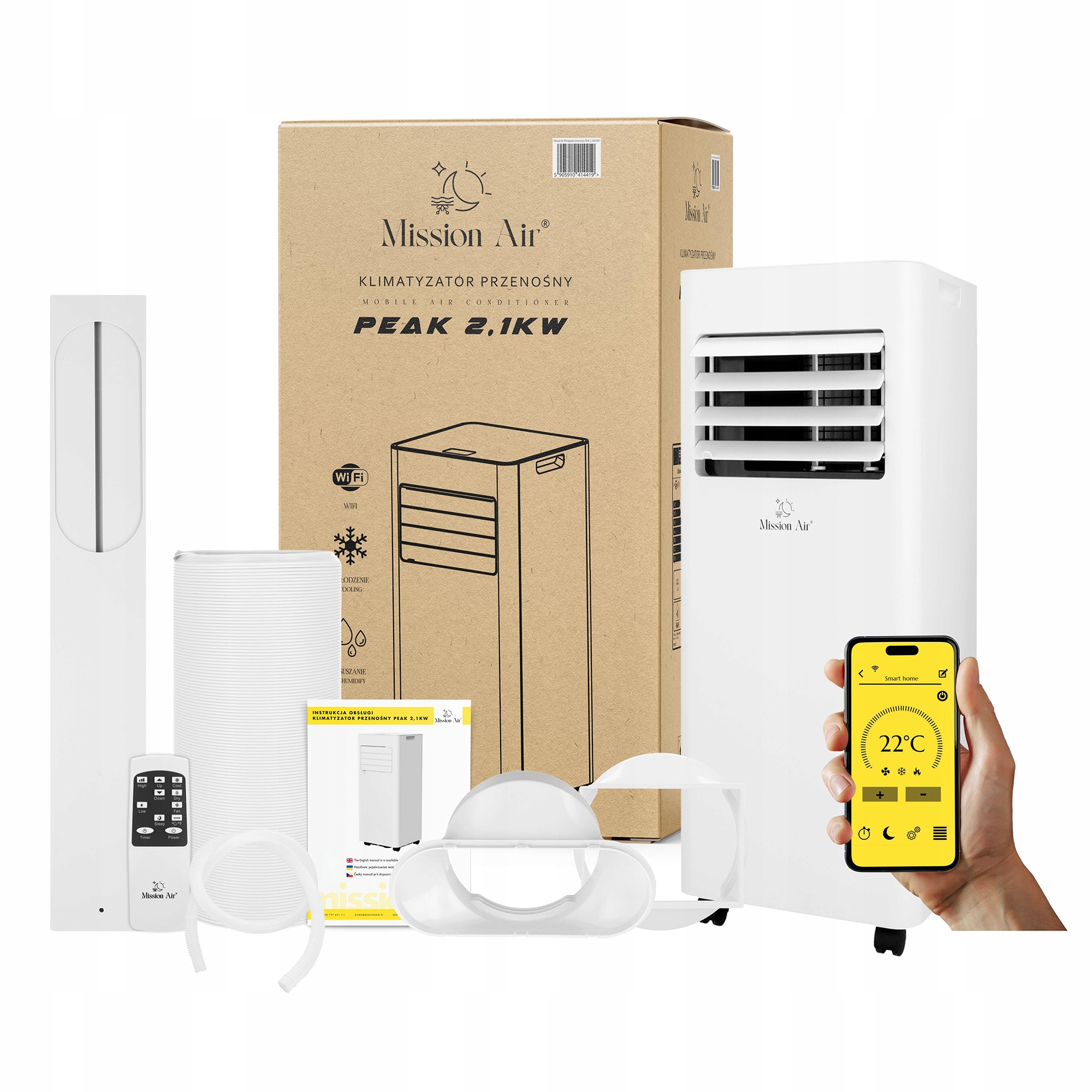 KLIMATYZATOR PRZENOŚNY 3w1 Mission Air 2,1kW +osuszacz 20l/24h TIMER WiFi Moc ogrzewania 0 W