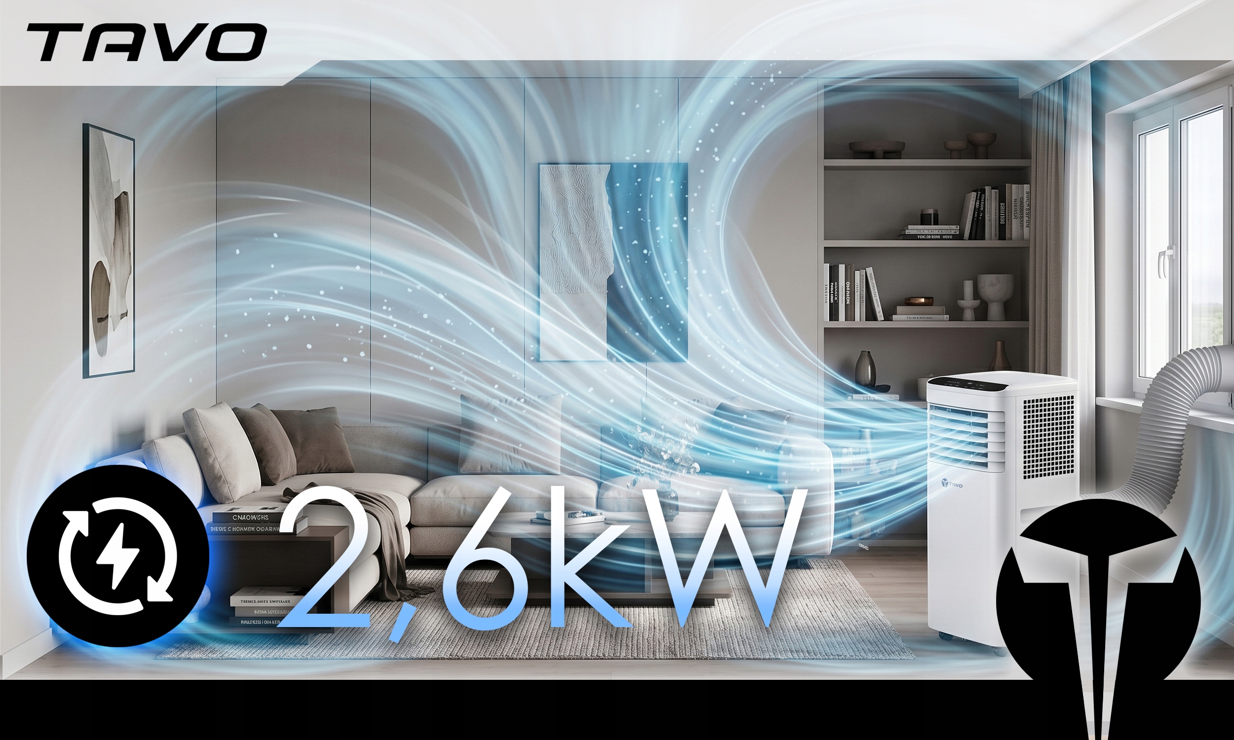 Klimatyzator Przenośny WiFi 2,6kW 60m2 Cichy Osuszacz 30L Tuya Uszczelka Moc chłodzenia 3000 W