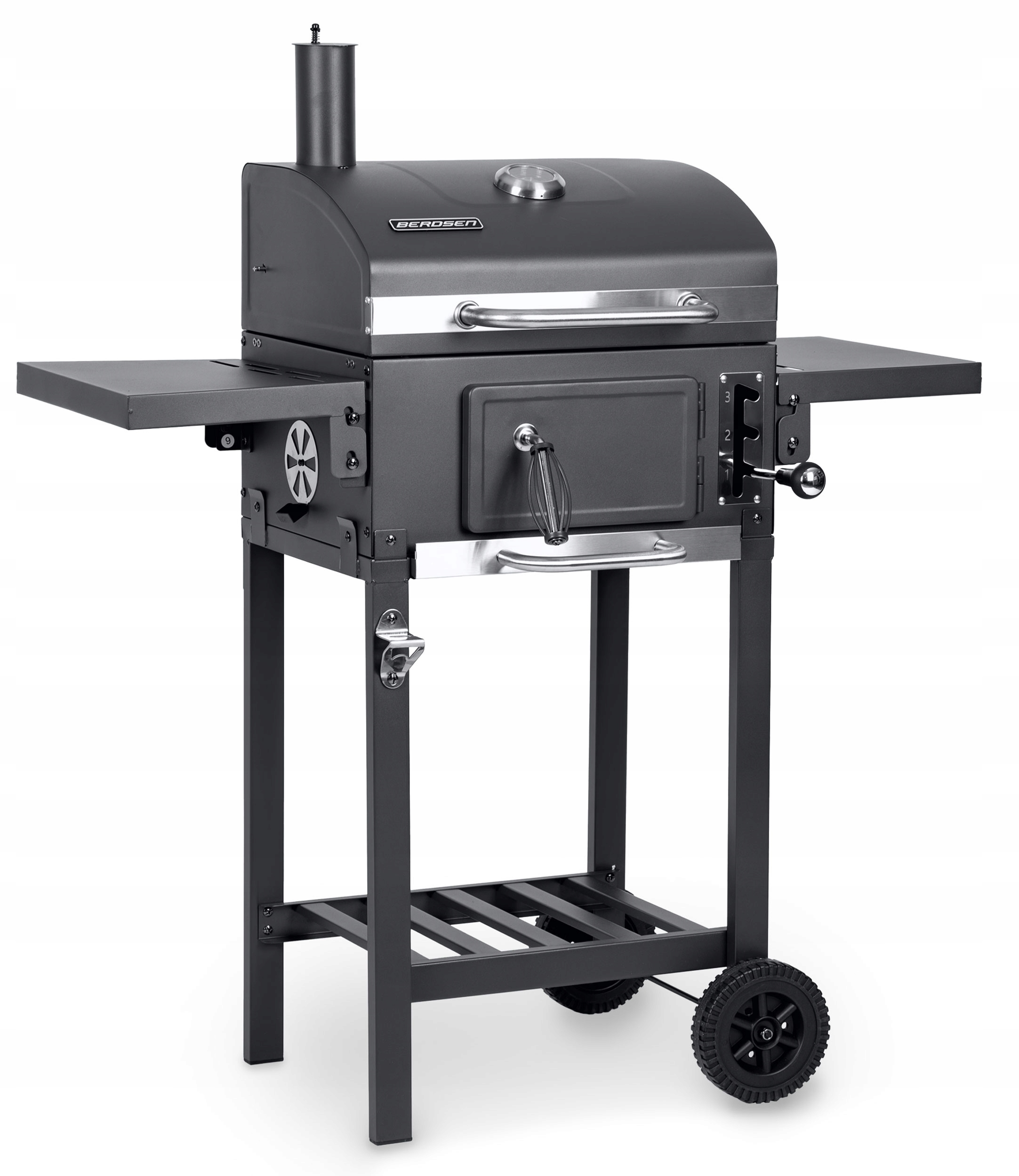 GRILL WĘGLOWY OGRODOWY KOMIN ŻELIWNY RUSZT Z POKRYWĄ POPIELNIK + TERMOMETR Stan opakowania oryginalne