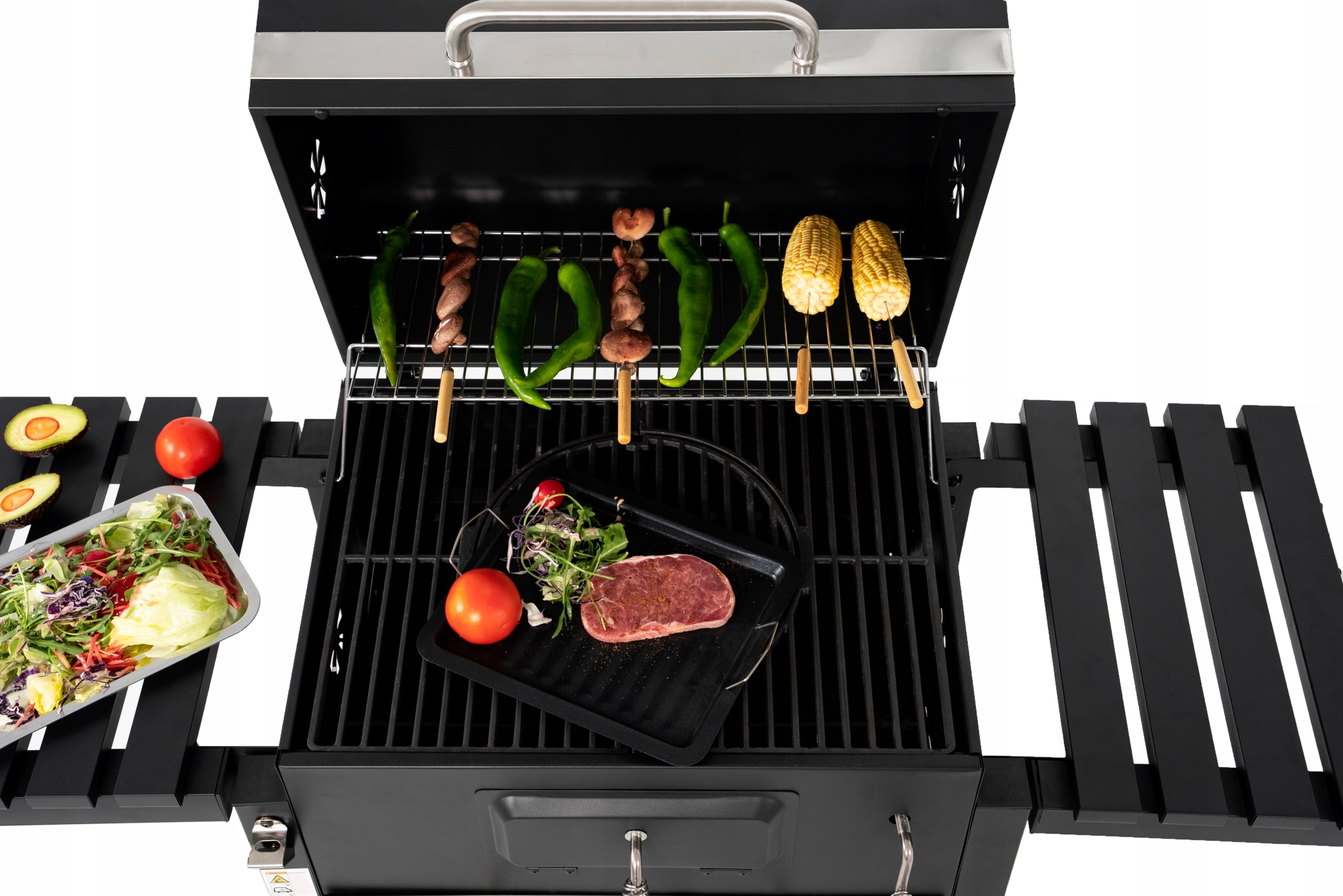 Grill Węglowy Ogrodowy Żeliwny Ruszt Duży Pokrywa Popielnik Termometr 136CM Wykonanie rusztu żeliwny