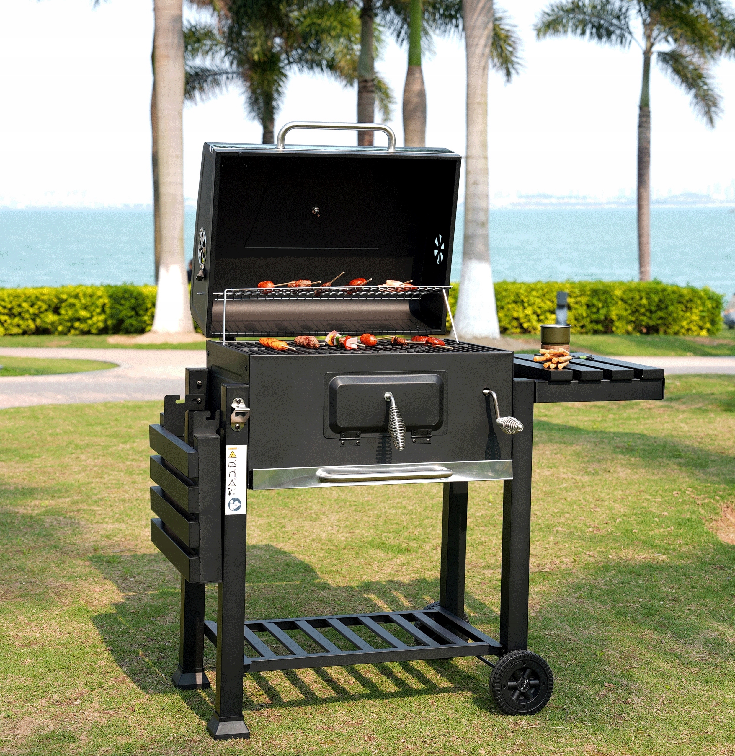 Grill Węglowy Ogrodowy Żeliwny Ruszt Duży Pokrywa Popielnik Termometr 136CM Kod producenta GRILL//MAJESTAT/02