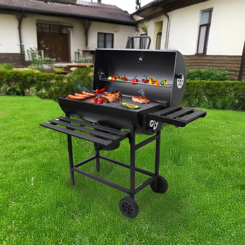 Grill Węglowy Ogrodowy z POKRYWĄ Duża Beczka Popielnik Termometr Półki Stan opakowania oryginalne