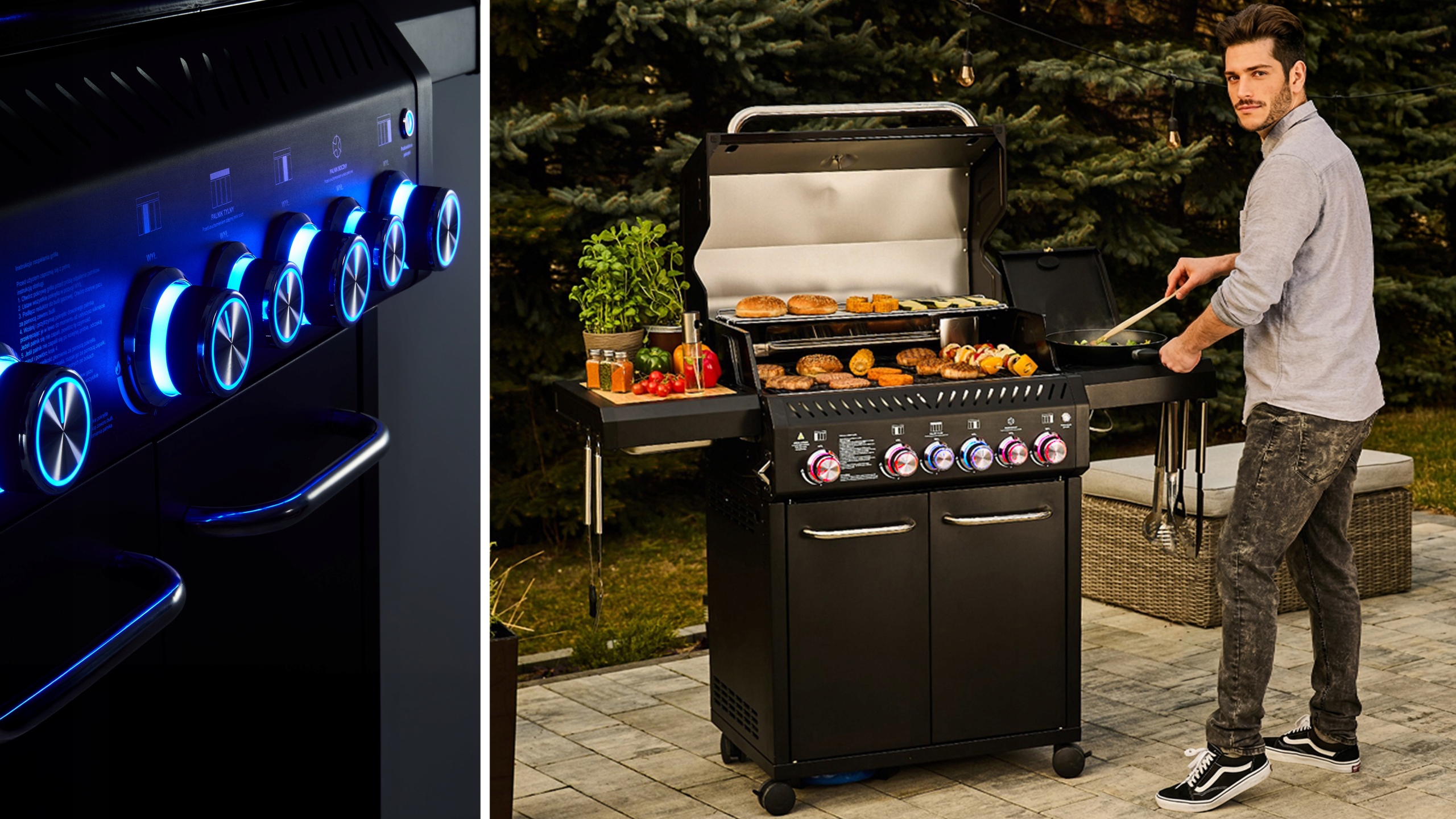 Grill gazowy Ogrodowy ŻELIWNY nierdzewny 4+2 Yoer 21,15 kW +szafka na butlę Kod producenta GG04BK