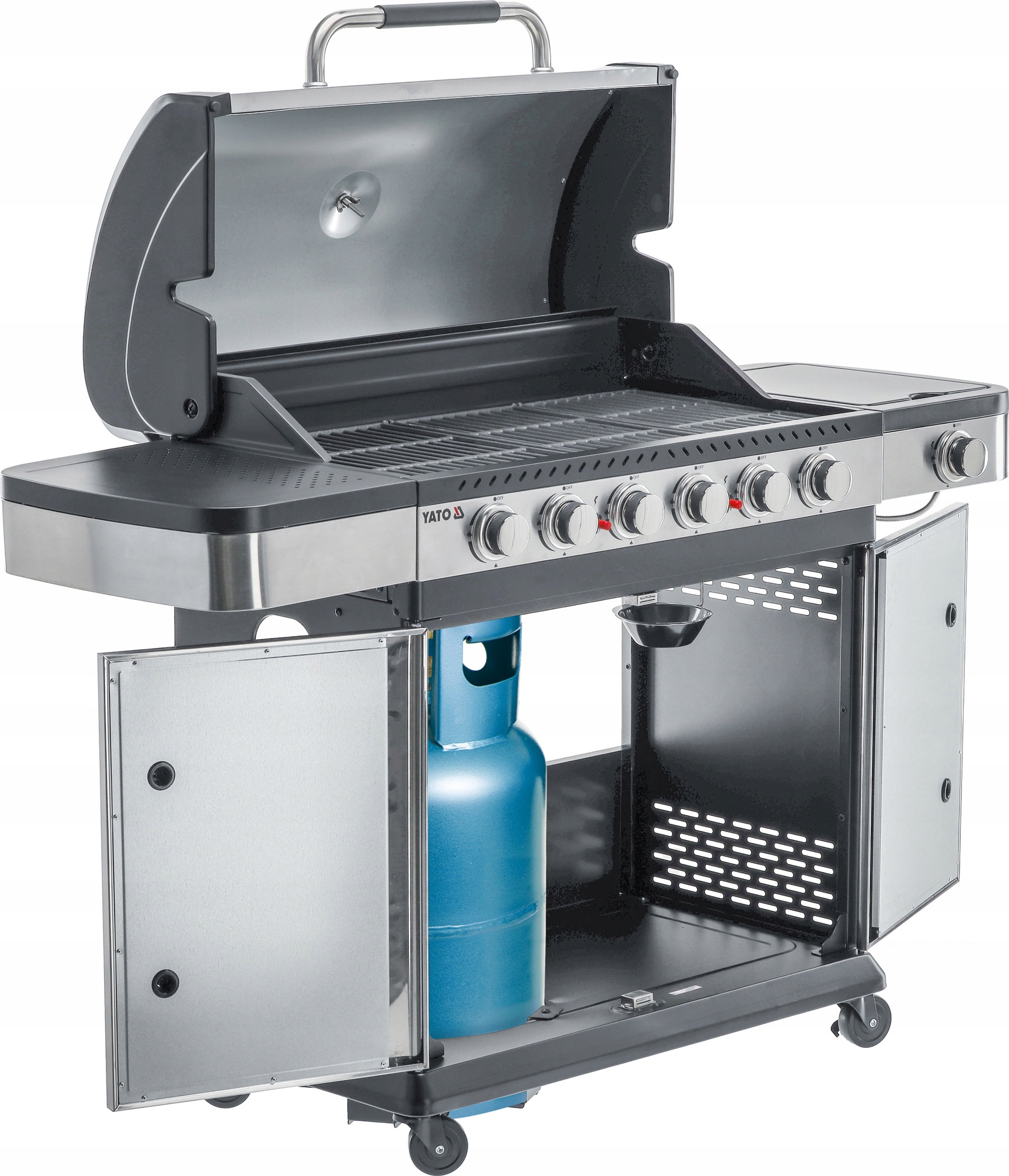 GRILL GAZOWY OGRODOWY 6+1 YATO 20,2 KW STAL NIERDZEWNA ŻELIWNY RUSZT Głębokość grilla 57 cm